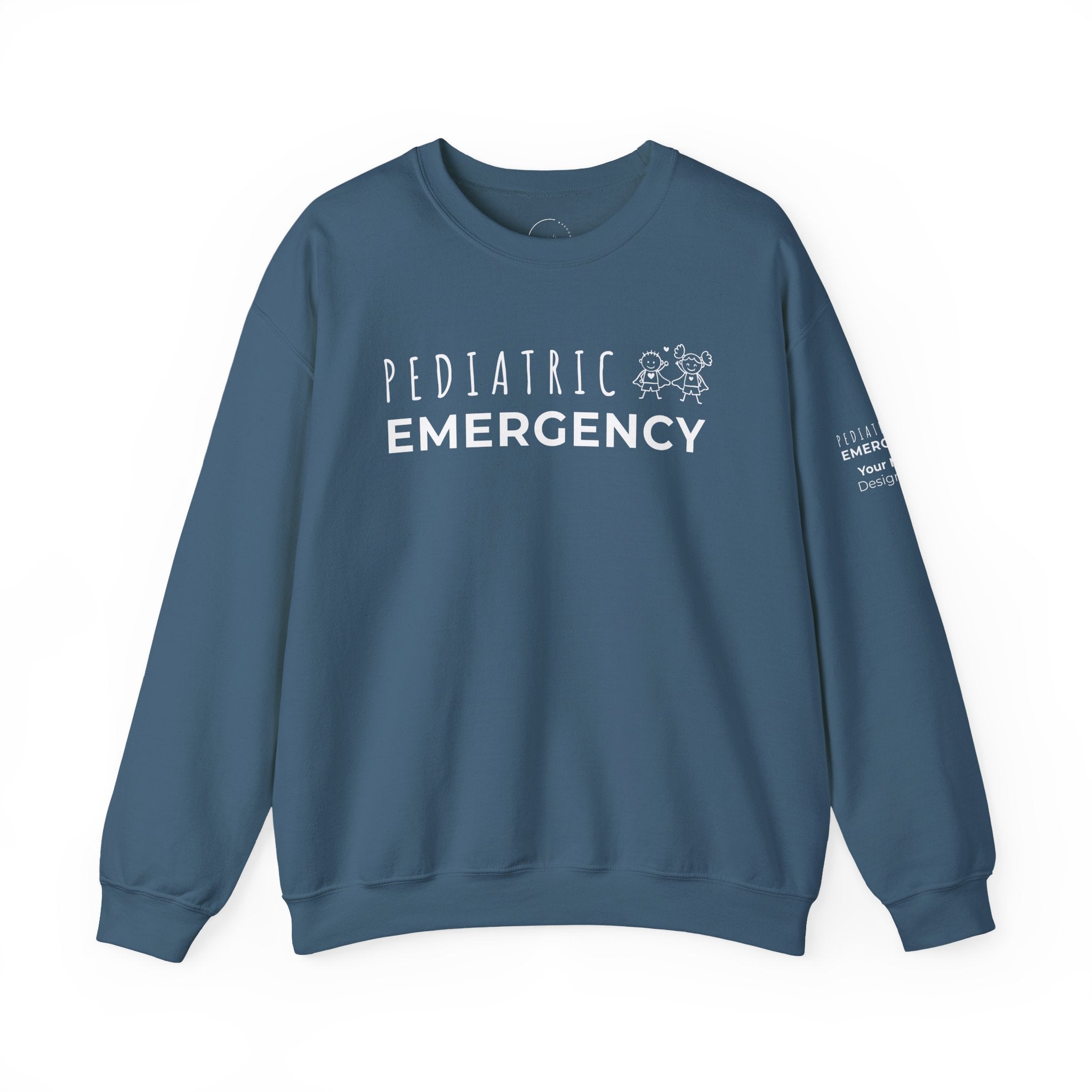 Pediatric Emergency Superhero Crewneck Sweatshirt – Front + Back & Personalized Sleeve