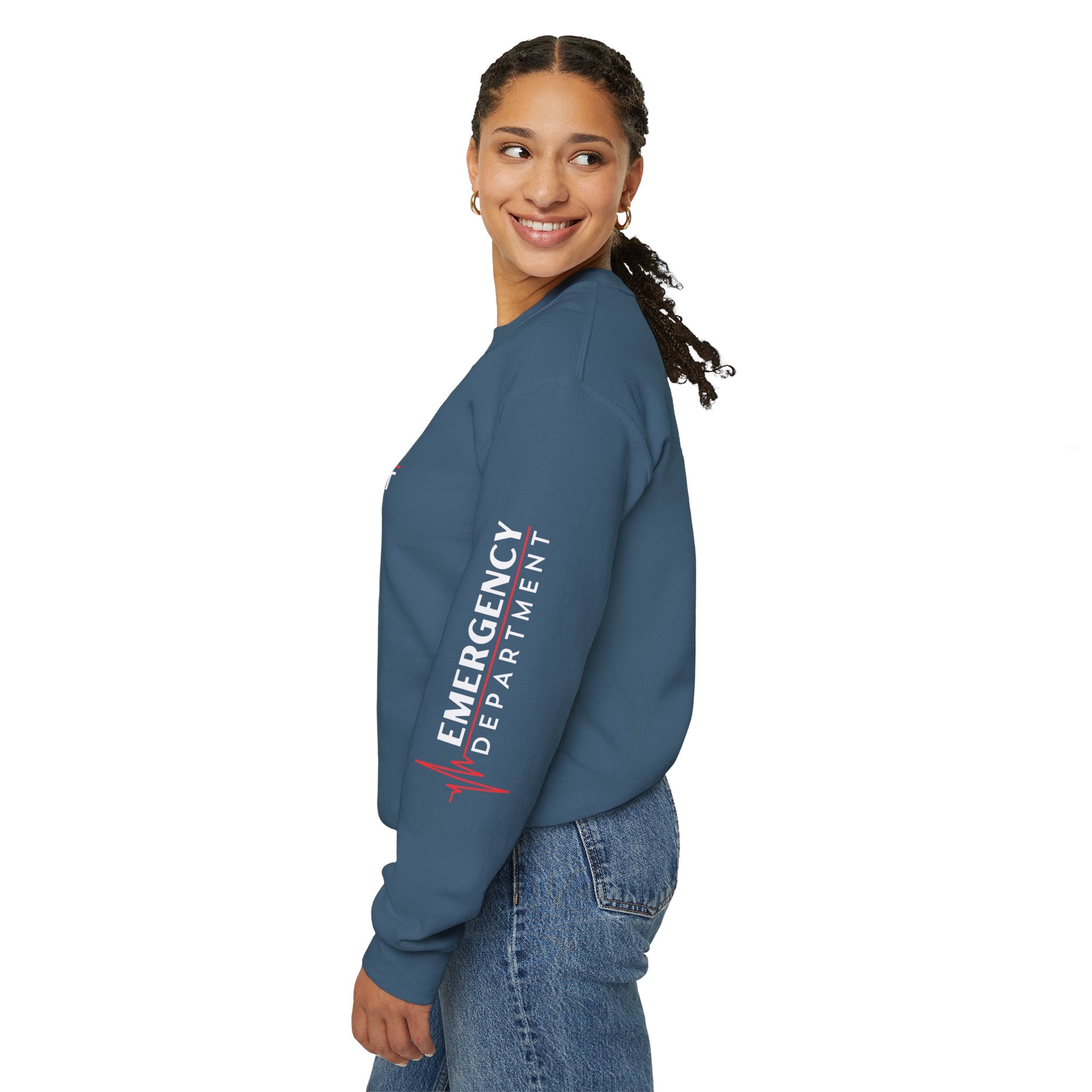 Emergency Department ECG Crewneck Sweatshirt - Chest & Sleeve