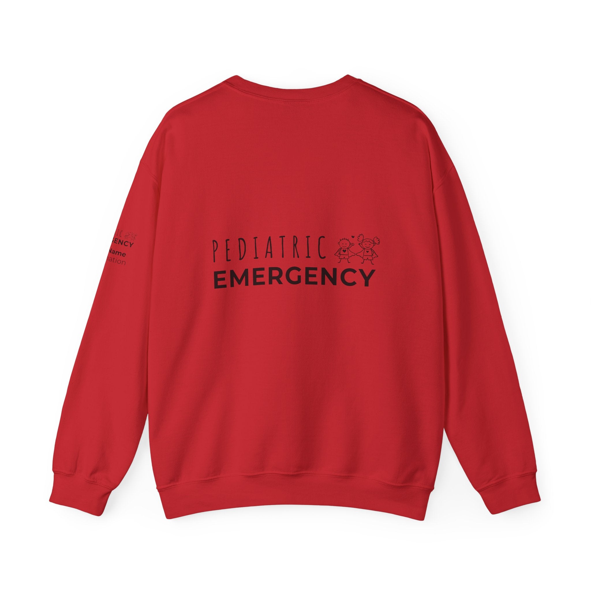 Pediatric Emergency Superhero Crewneck Sweatshirt – Front + Back & Personalized Sleeve