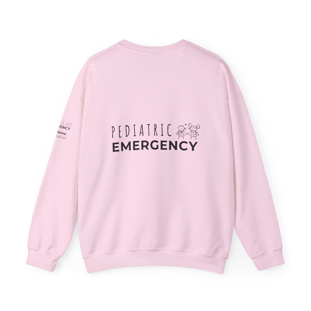 Pediatric Emergency Superhero Crewneck Sweatshirt – Front + Back & Personalized Sleeve