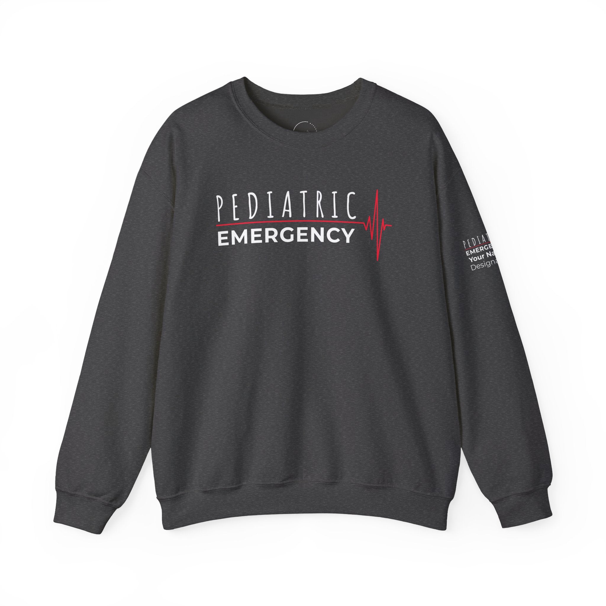 Pediatric Emergency ECG Crewneck Sweatshirt – Front + Back & Personalized Sleeve