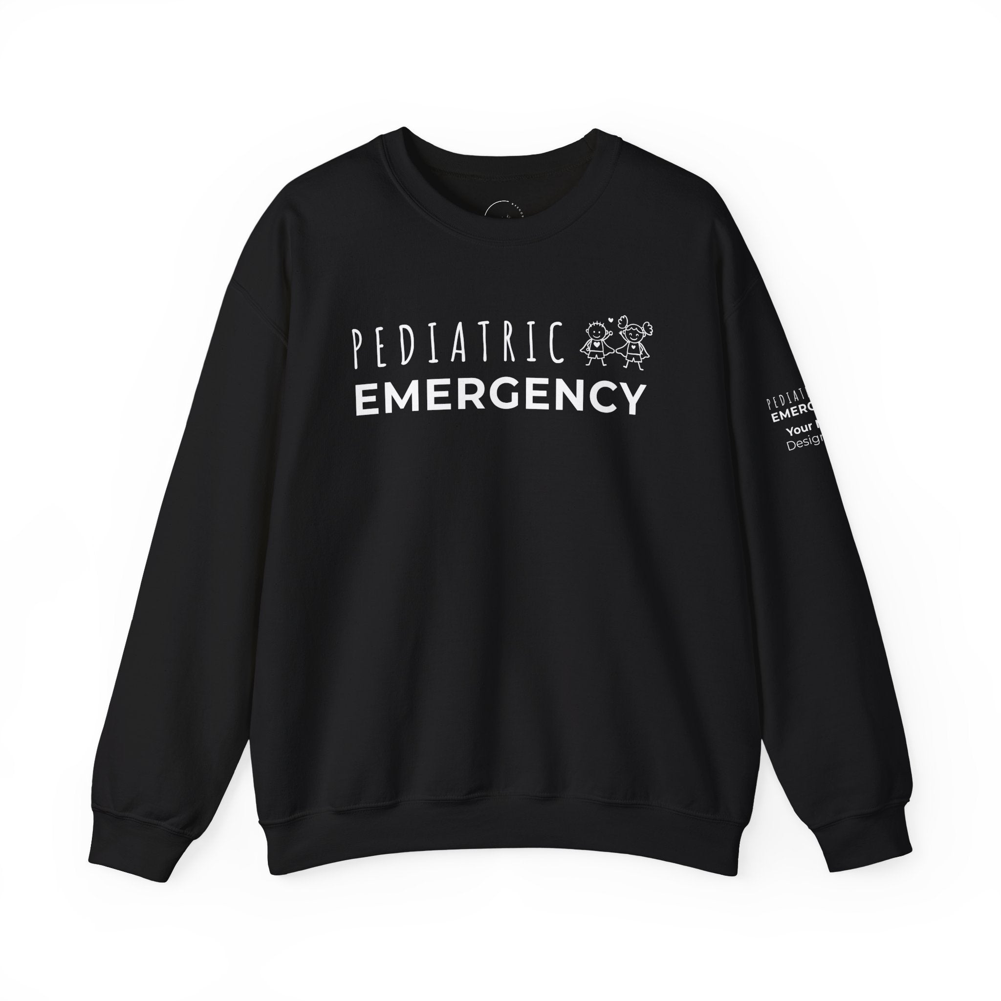 Pediatric Emergency Superhero Crewneck Sweatshirt – Front + Back & Personalized Sleeve