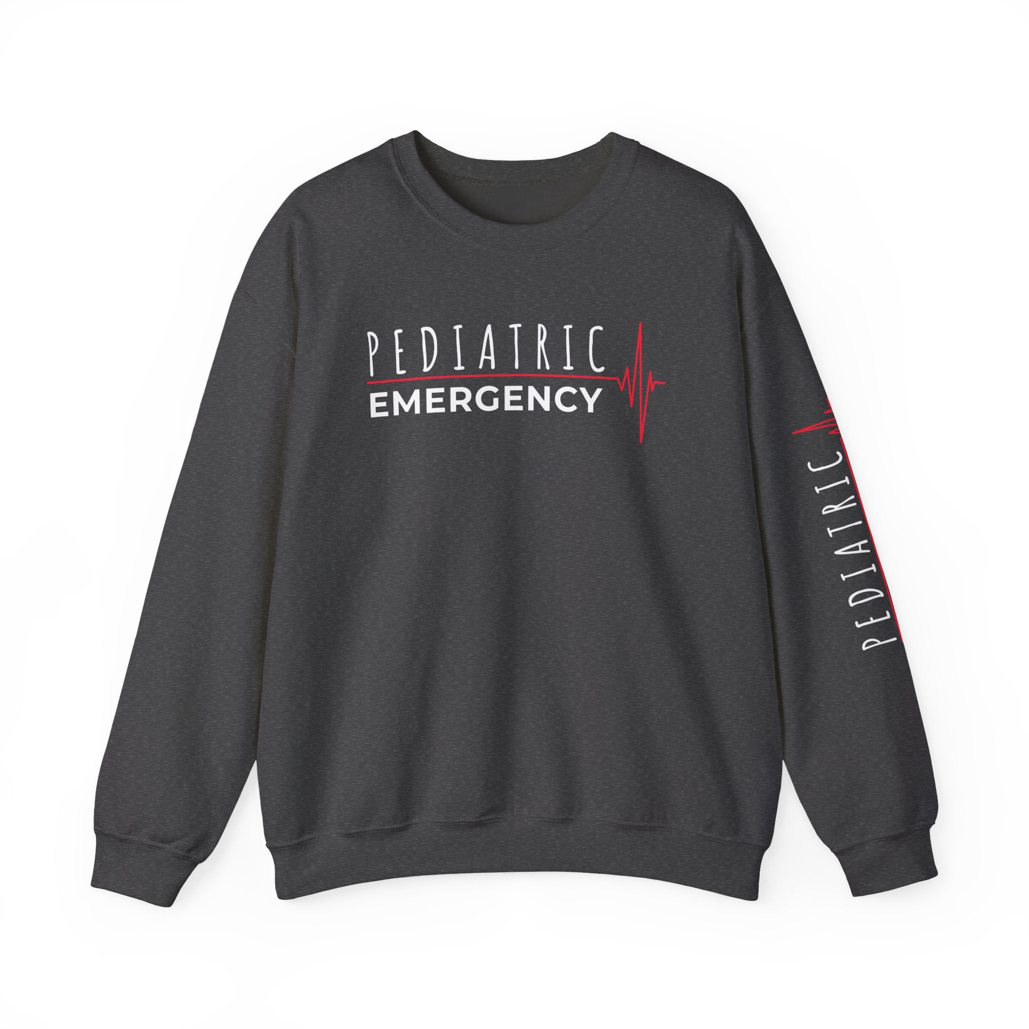 Pediatric Emergency ECG Crewneck Sweatshirt - Chest & Sleeve