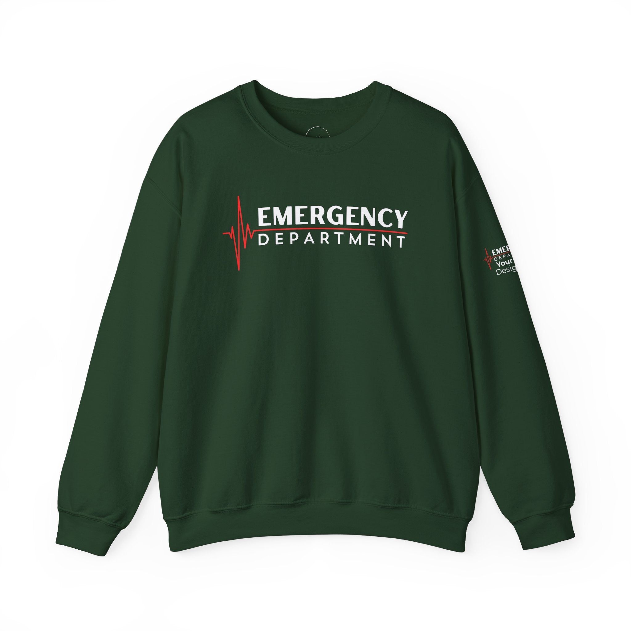 Emergency Department ECG Crewneck Sweatshirt – Front + Back & Personalized Sleeve
