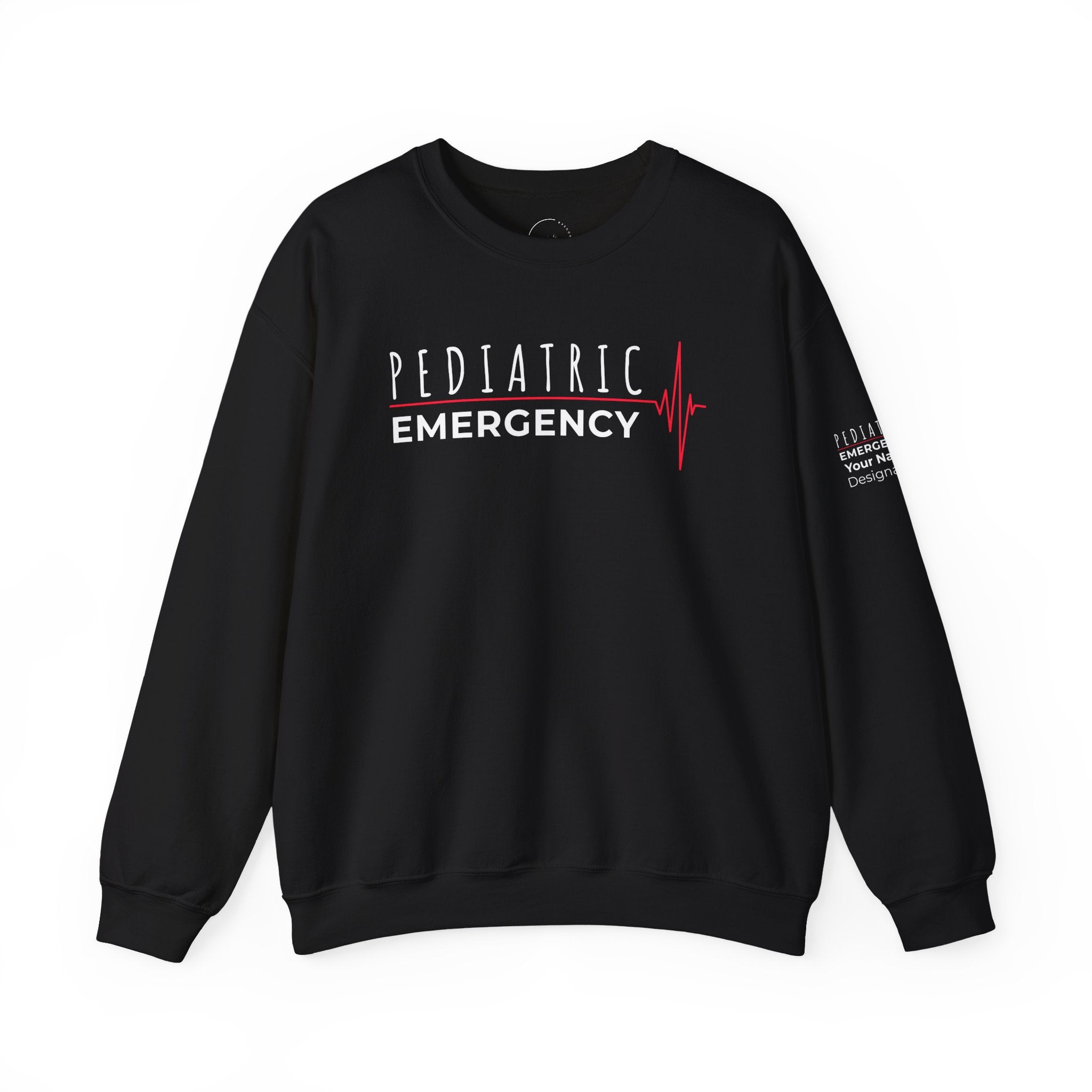 Pediatric Emergency ECG Crewneck Sweatshirt – Front + Back & Personalized Sleeve