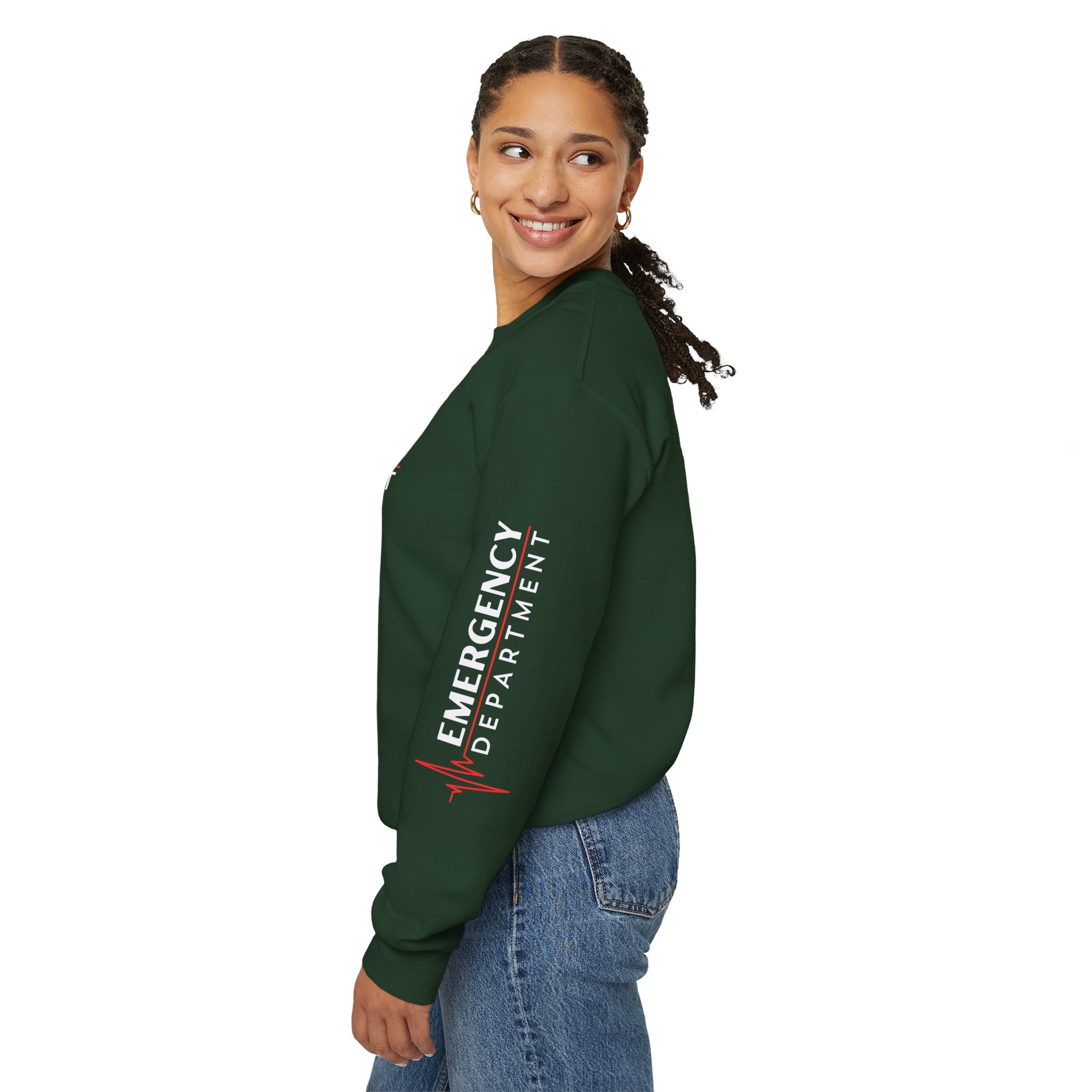 Emergency Department ECG Crewneck Sweatshirt - Chest & Sleeve