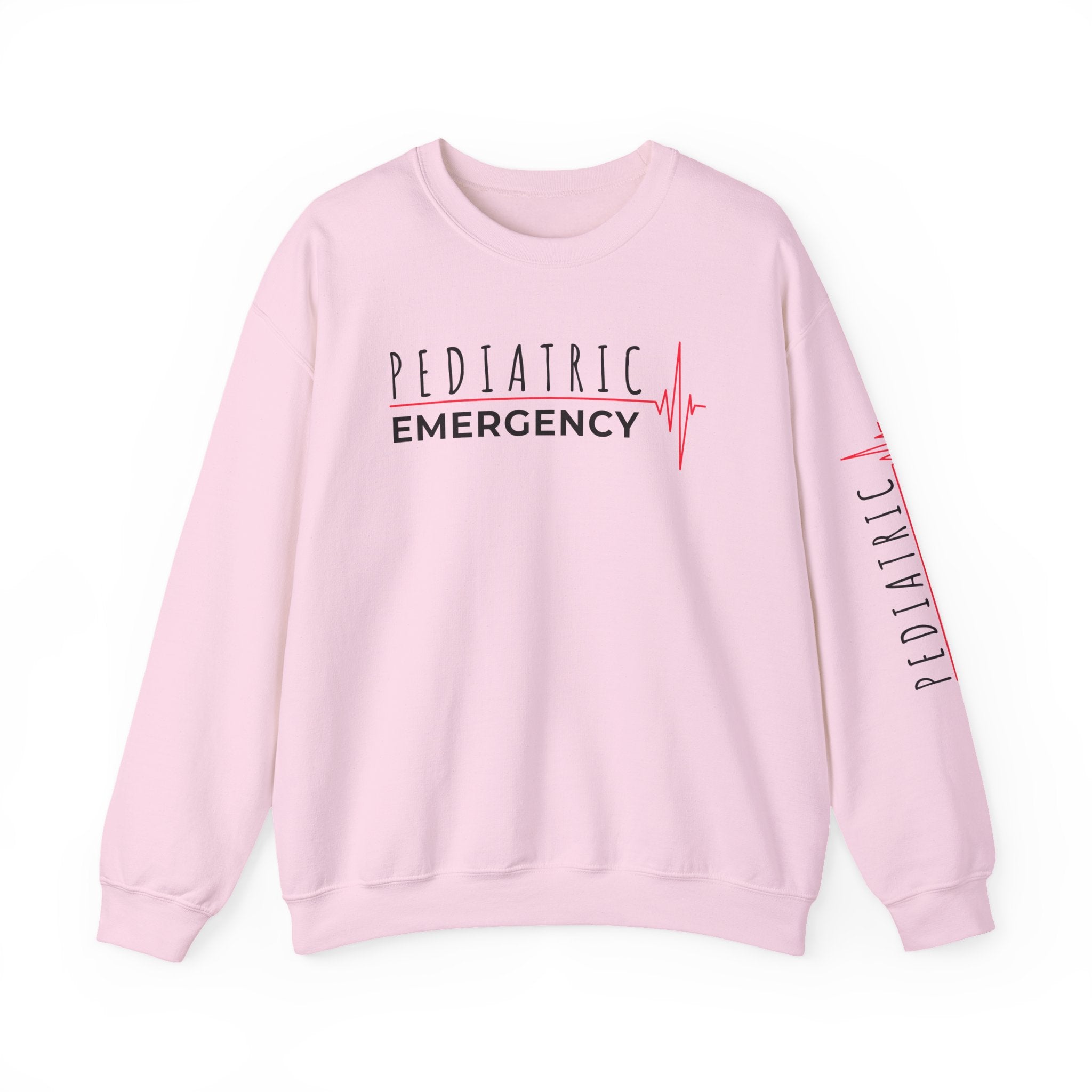 Pediatric Emergency ECG Crewneck Sweatshirt - Chest & Sleeve