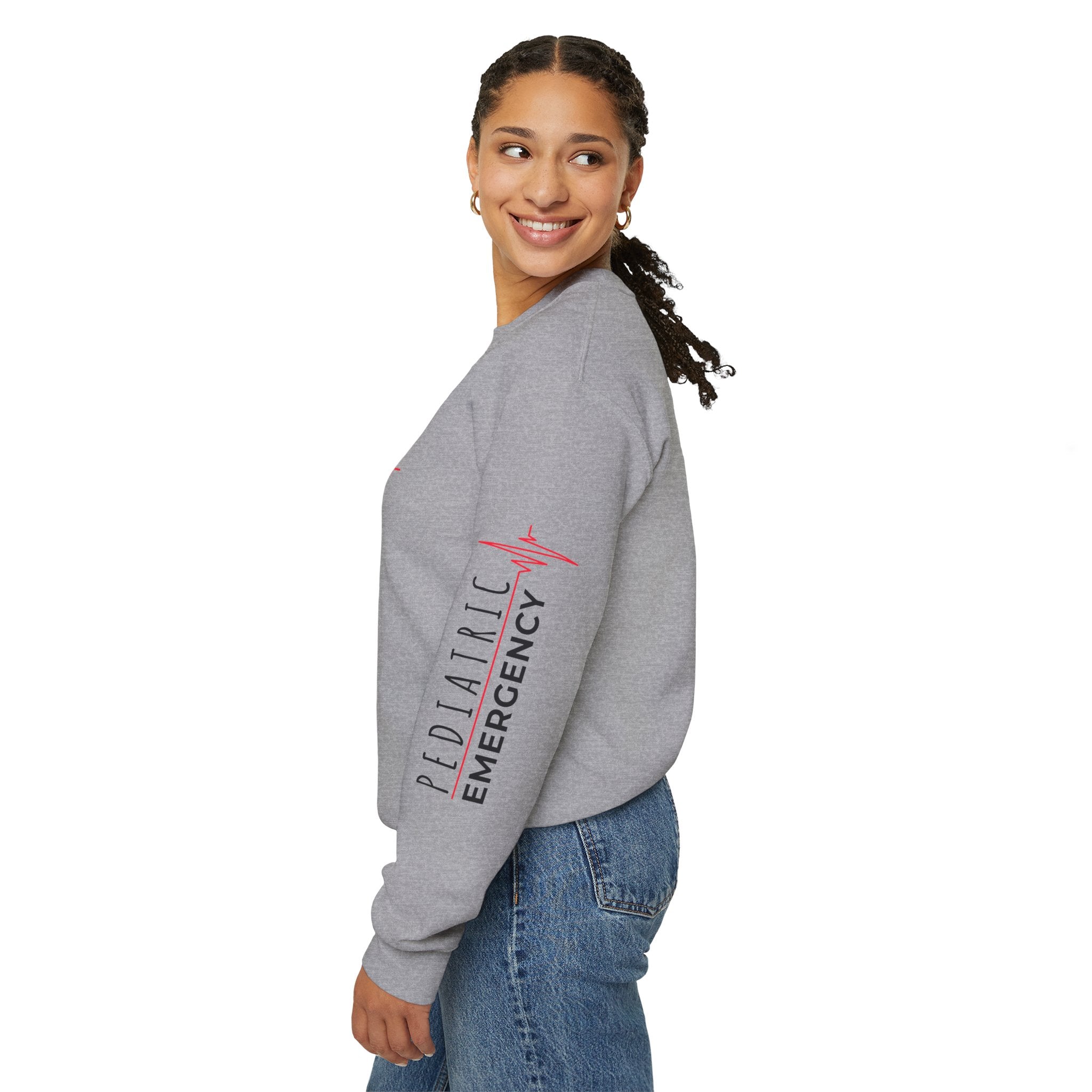 Pediatric Emergency ECG Crewneck Sweatshirt - Chest & Sleeve