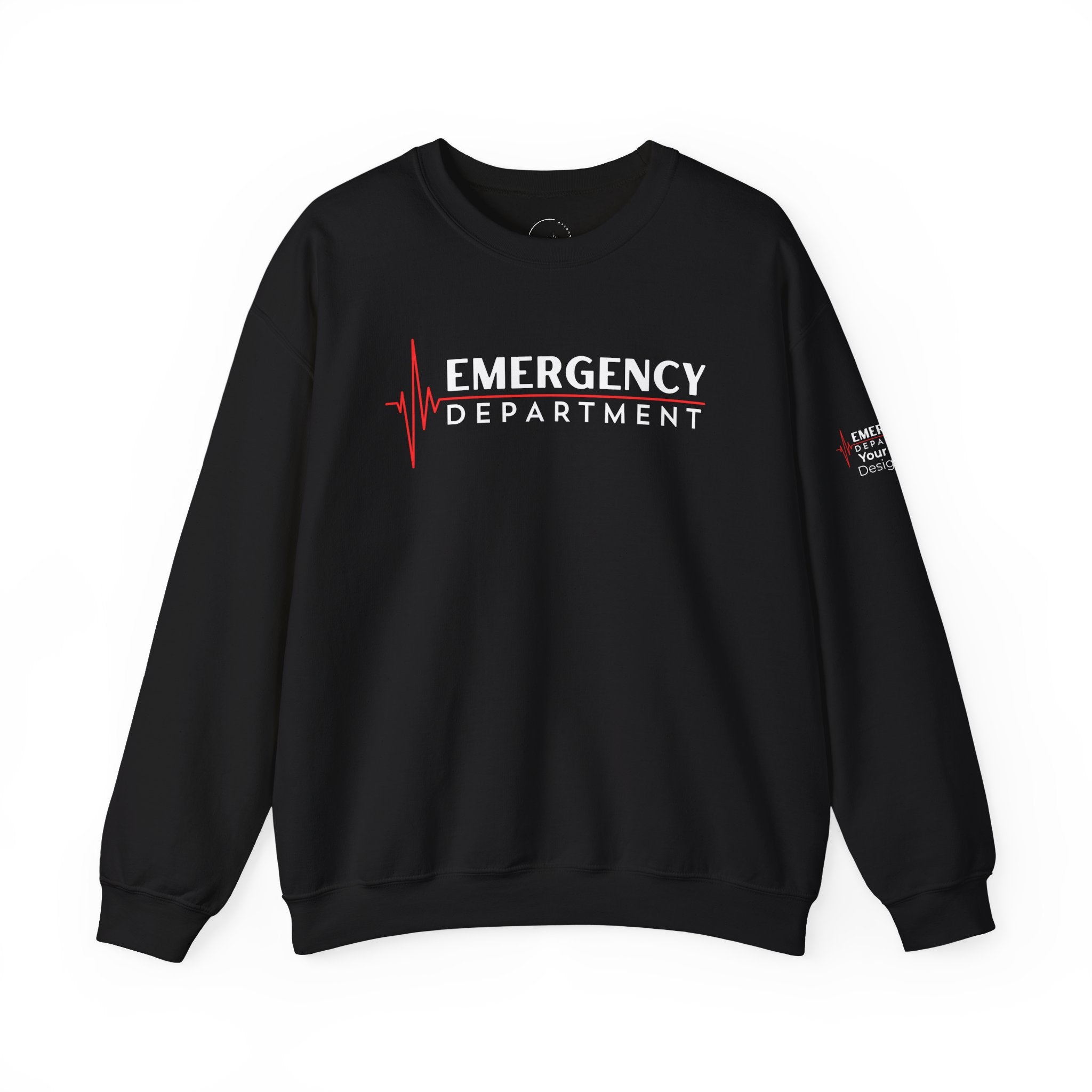 Emergency Department ECG Crewneck Sweatshirt – Front + Back & Personalized Sleeve