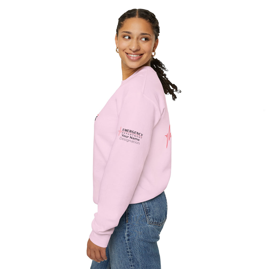 Emergency Department ECG Crewneck Sweatshirt – Front + Back & Personalized Sleeve