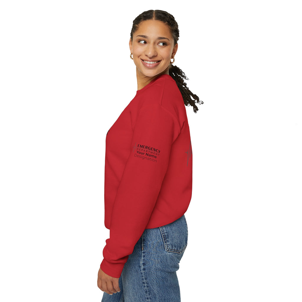 Emergency Department ECG Crewneck Sweatshirt – Front + Back & Personalized Sleeve