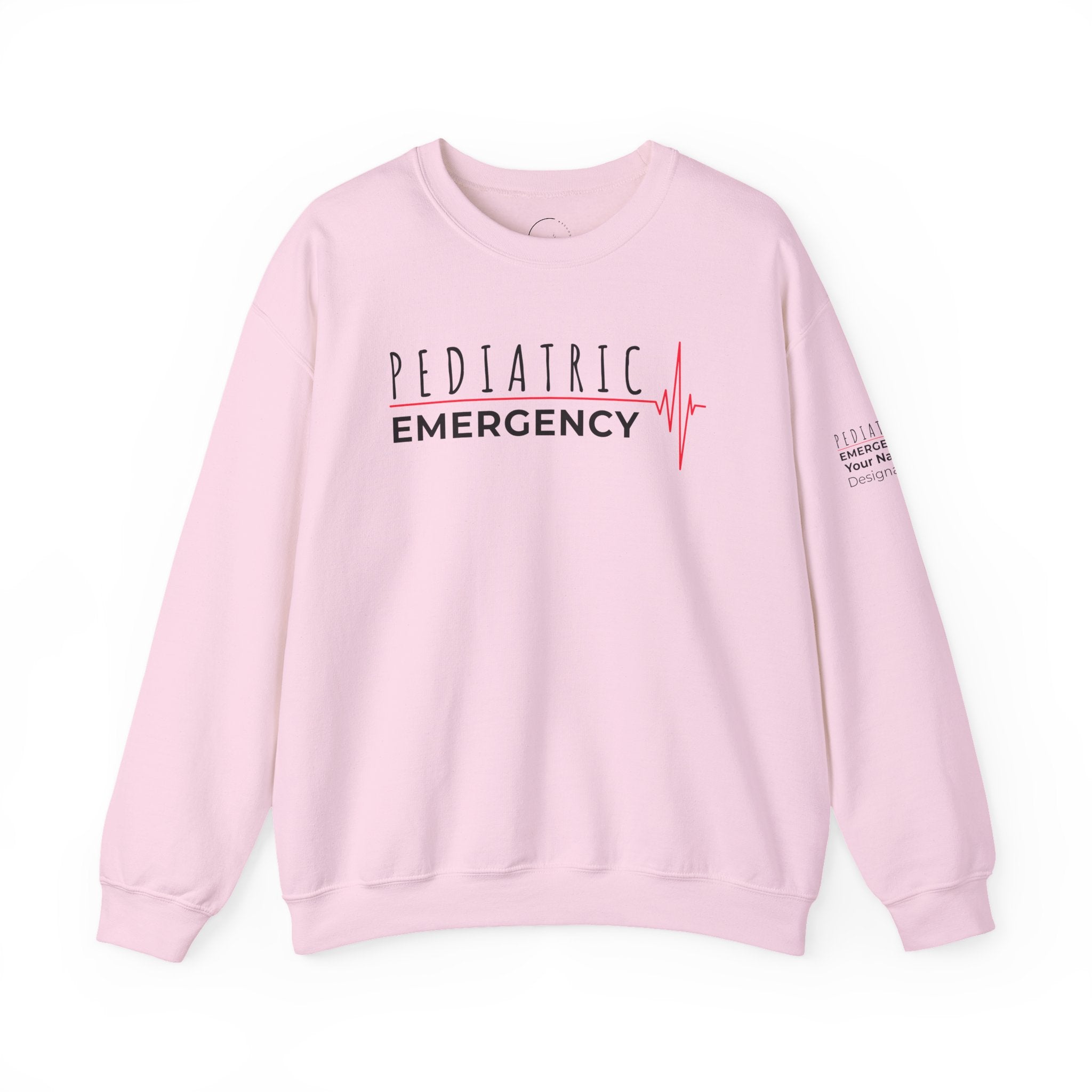 Pediatric Emergency ECG Crewneck Sweatshirt – Front + Back & Personalized Sleeve