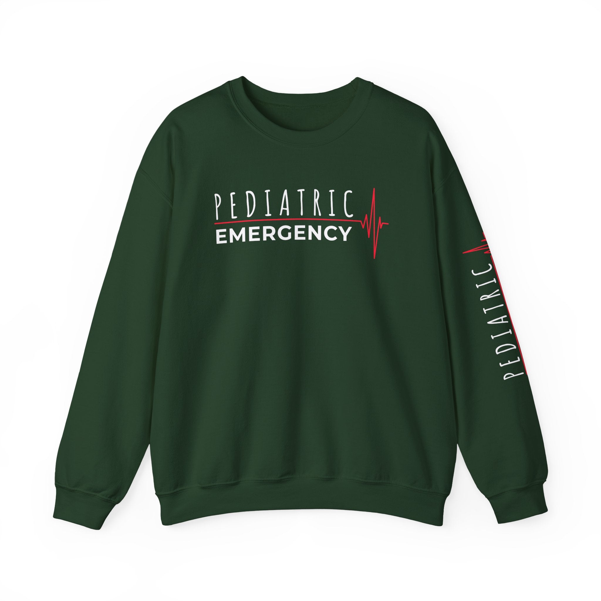 Pediatric Emergency ECG Crewneck Sweatshirt - Chest & Sleeve