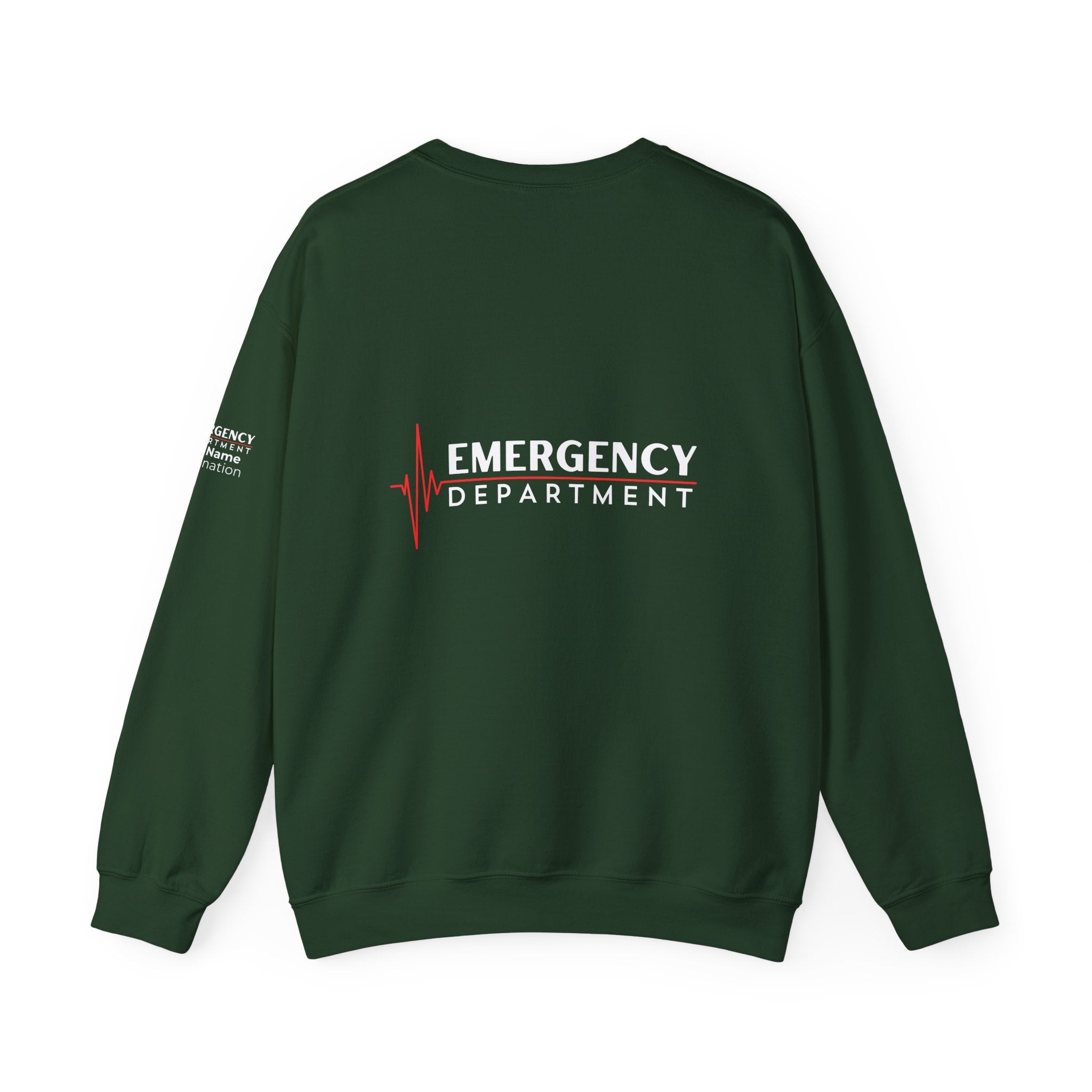 Emergency Department ECG Crewneck Sweatshirt – Front + Back & Personalized Sleeve