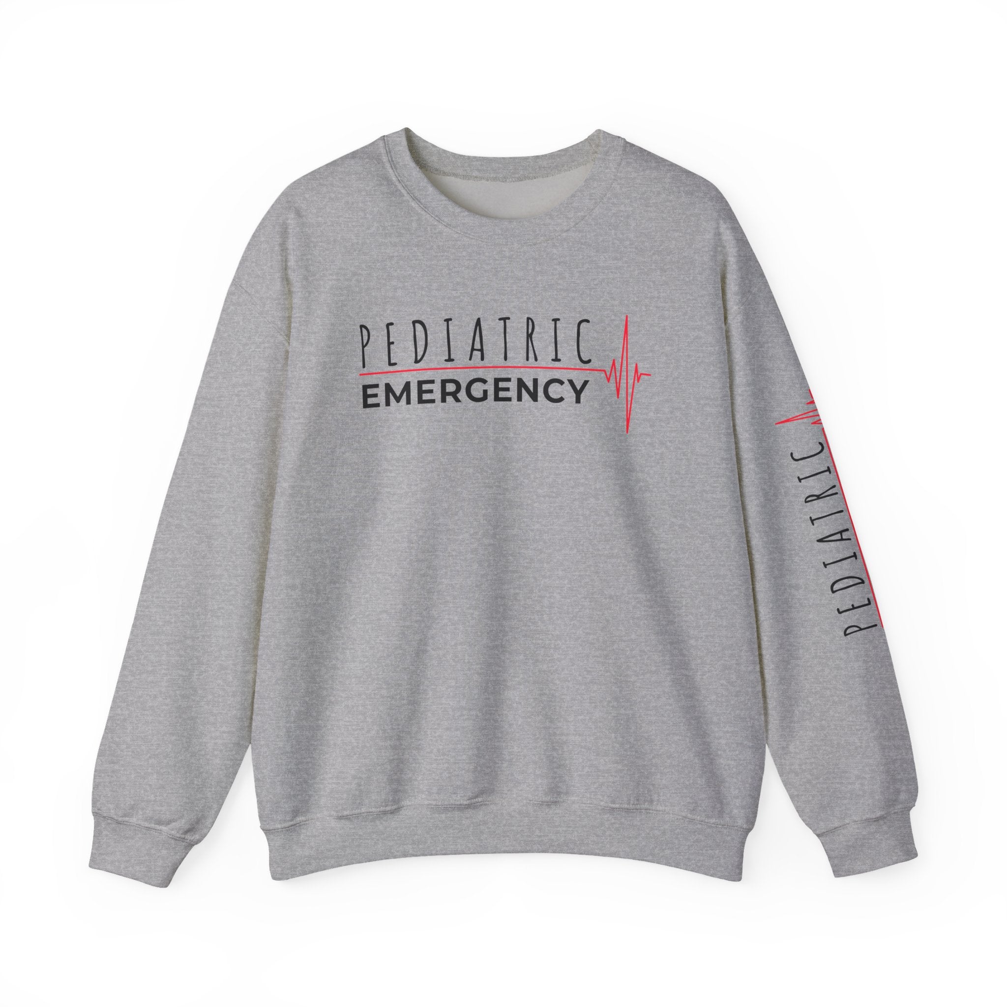 Pediatric Emergency ECG Crewneck Sweatshirt - Chest & Sleeve
