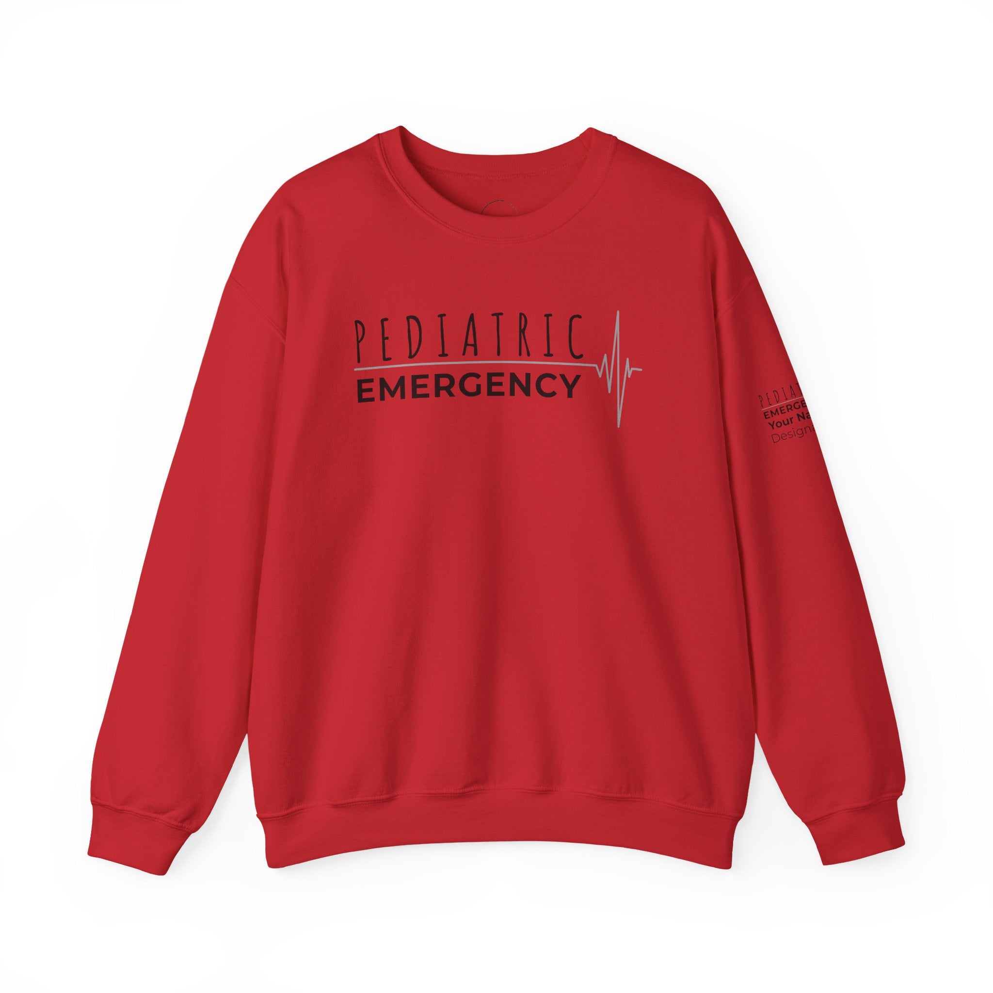 Pediatric Emergency ECG Crewneck Sweatshirt – Front + Back & Personalized Sleeve
