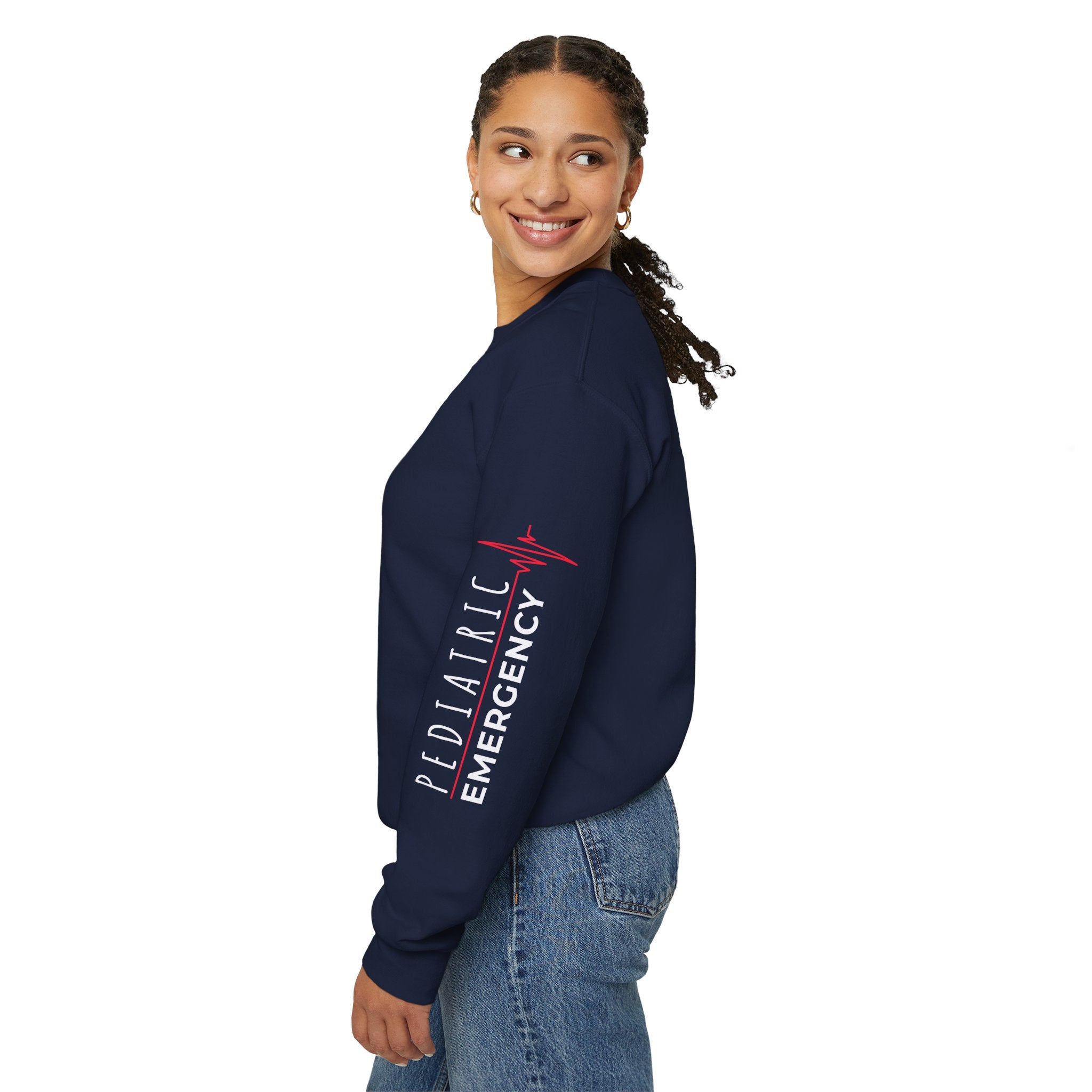 Pediatric Emergency ECG Crewneck Sweatshirt – Right Chest & Sleeve