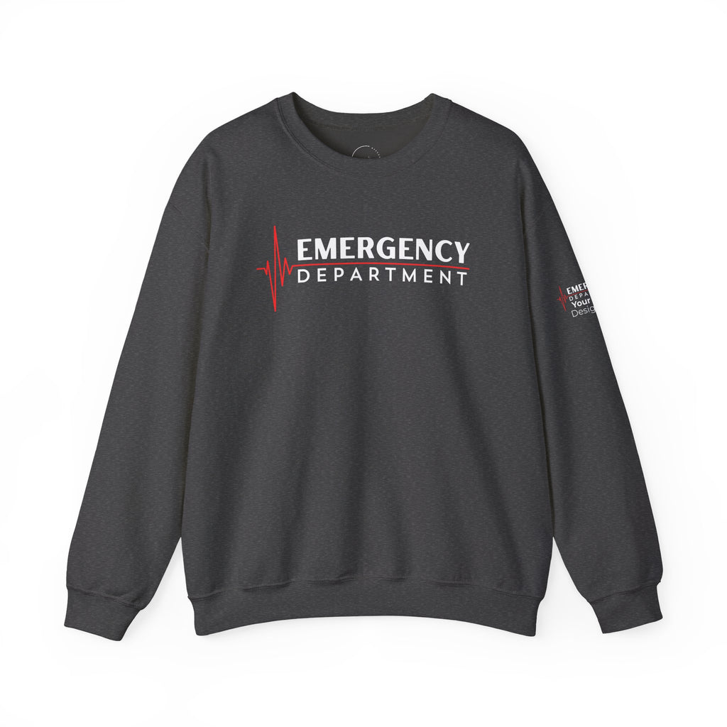 Emergency Department ECG Crewneck Sweatshirt – Front + Back & Personalized Sleeve