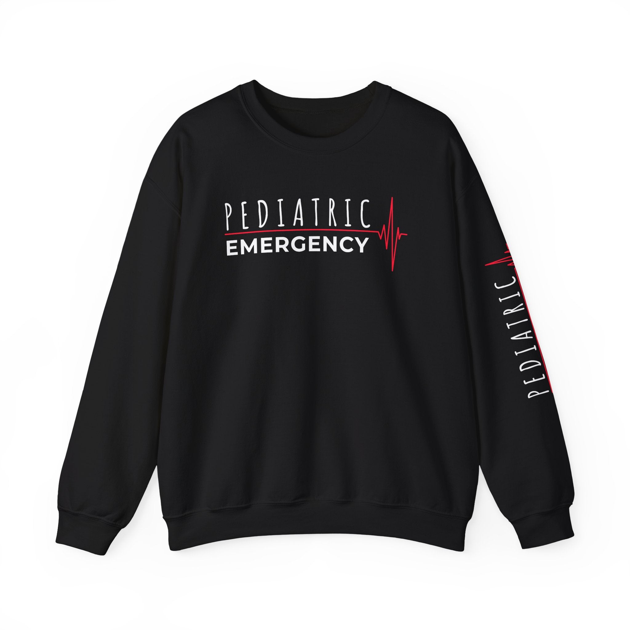 Pediatric Emergency ECG Crewneck Sweatshirt - Chest & Sleeve