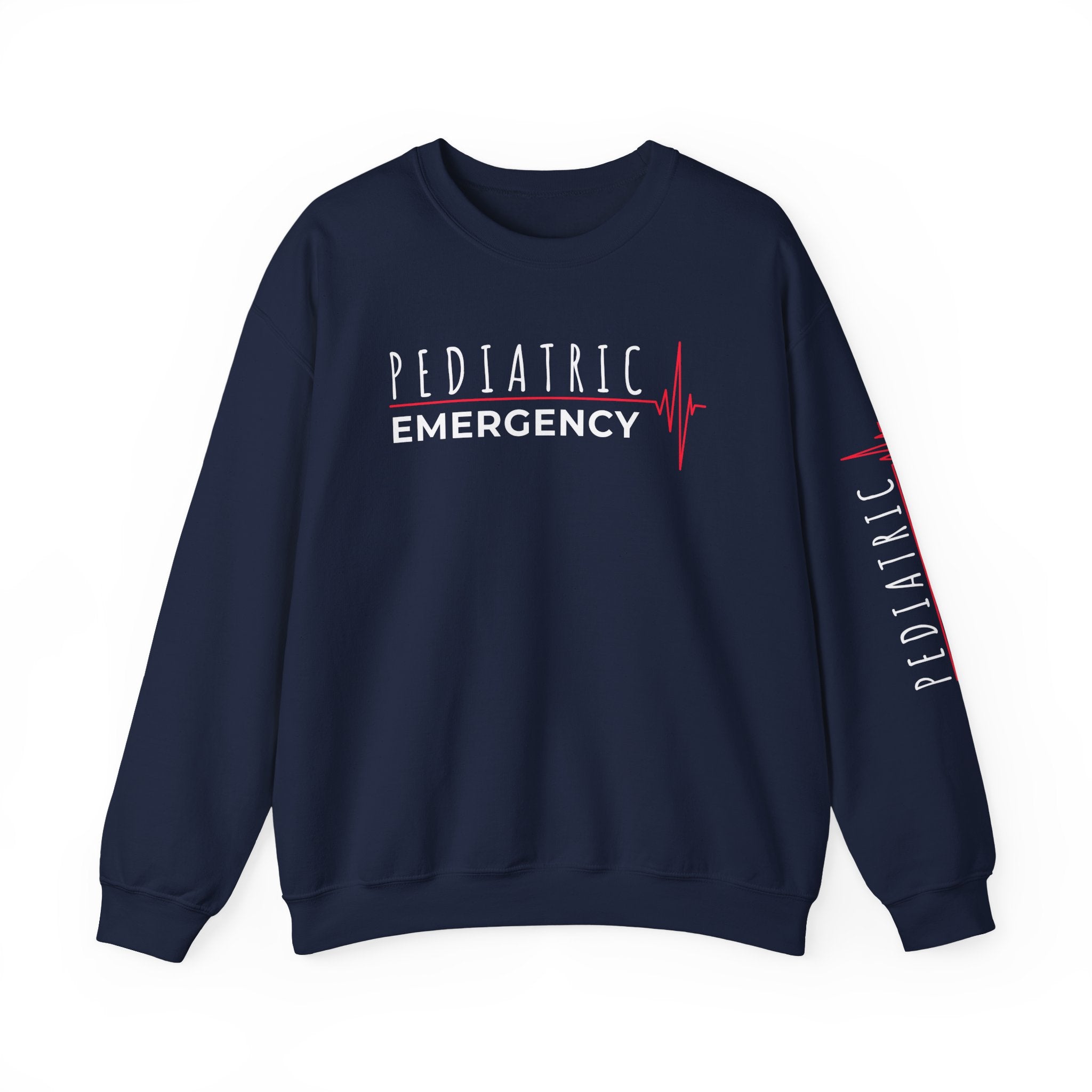 Pediatric Emergency ECG Crewneck Sweatshirt - Chest & Sleeve