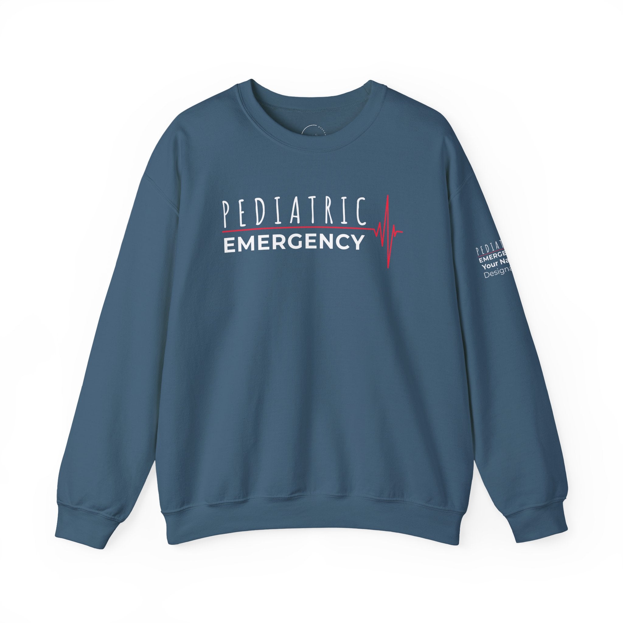 Pediatric Emergency ECG Crewneck Sweatshirt – Front + Back & Personalized Sleeve