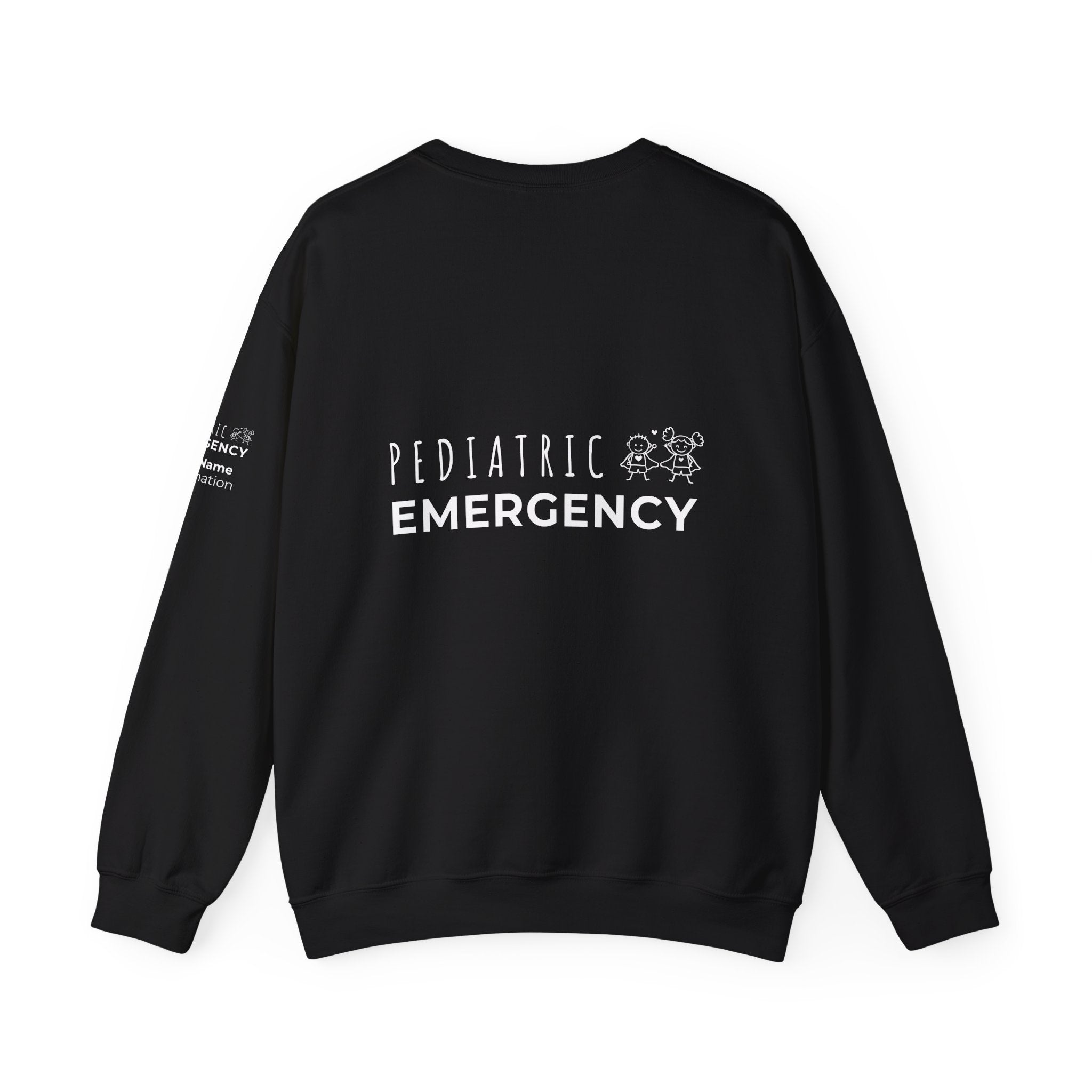 Pediatric Emergency Superhero Crewneck Sweatshirt – Front + Back & Personalized Sleeve