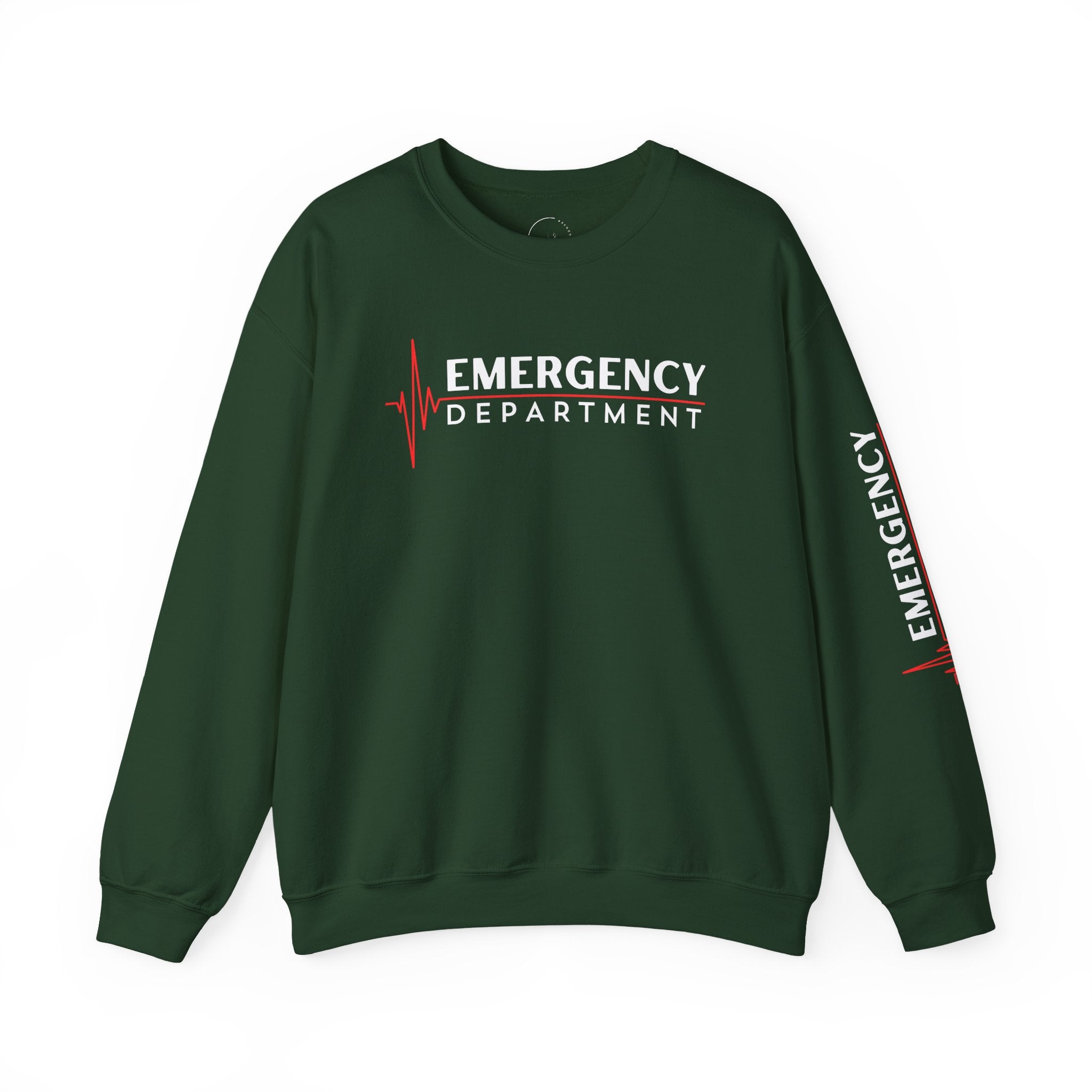 Emergency Department ECG Crewneck Sweatshirt - Chest & Sleeve