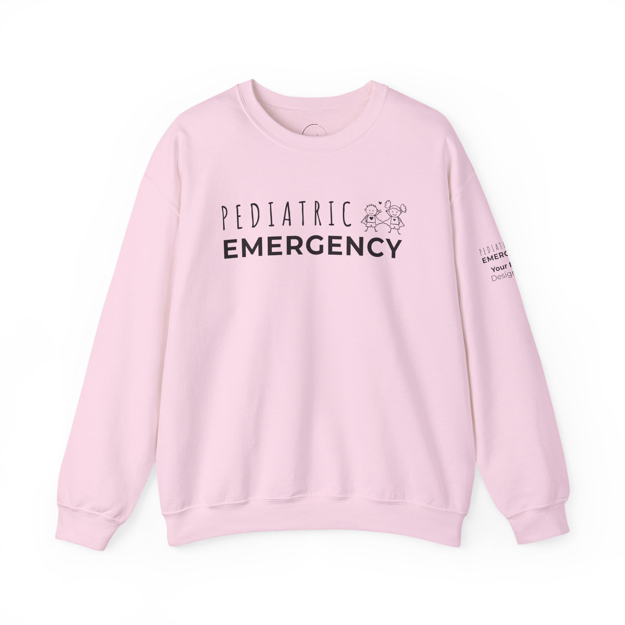 Pediatric Emergency Superhero Crewneck Sweatshirt – Front + Back & Personalized Sleeve