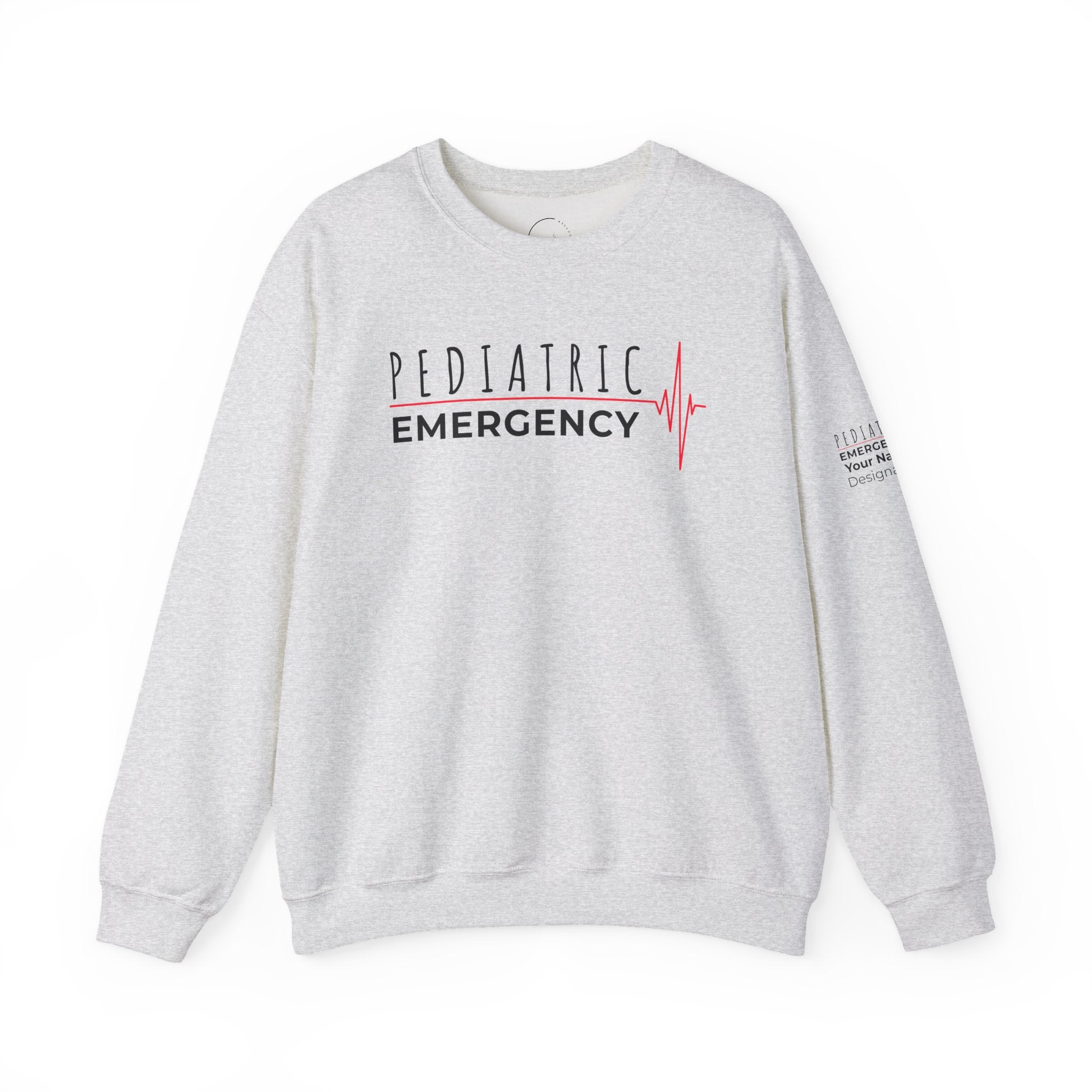 Pediatric Emergency ECG Crewneck Sweatshirt – Front + Back & Personalized Sleeve
