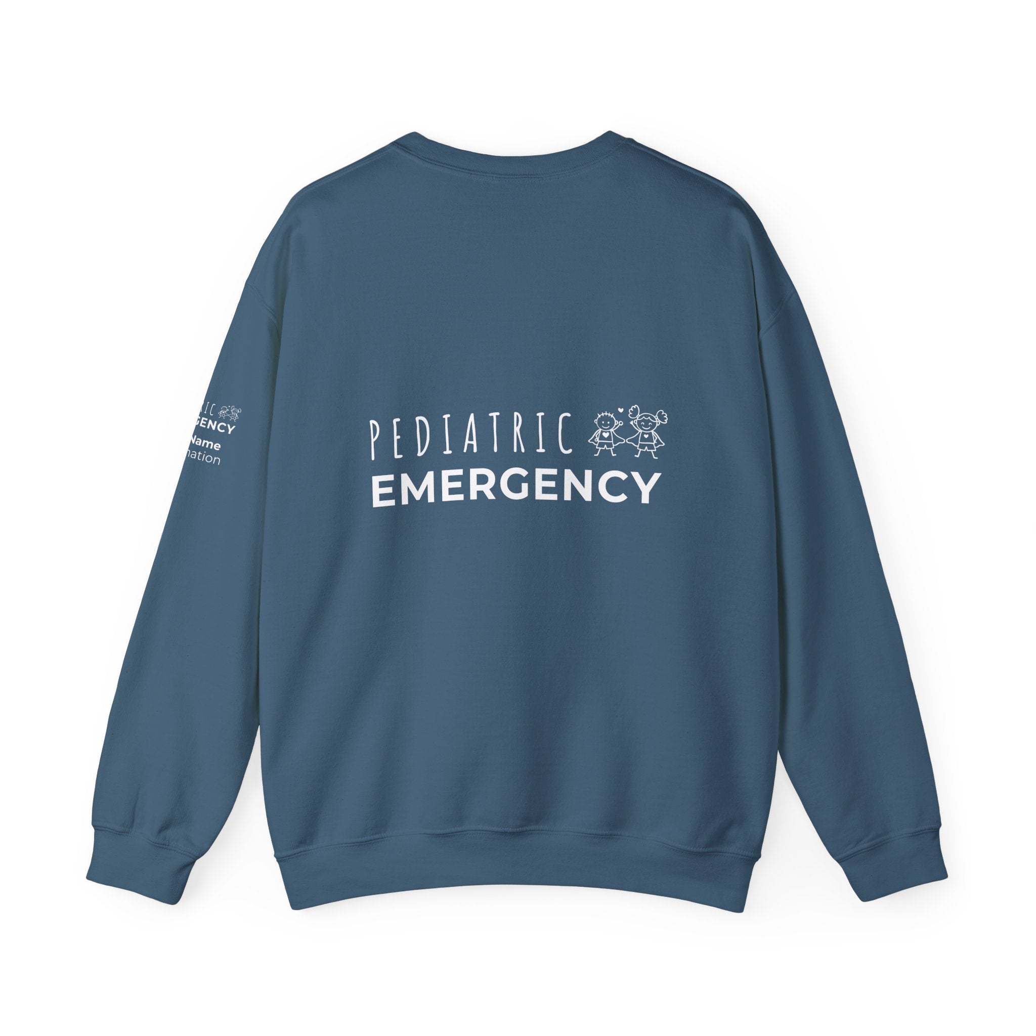 Pediatric Emergency Superhero Crewneck Sweatshirt – Front + Back & Personalized Sleeve