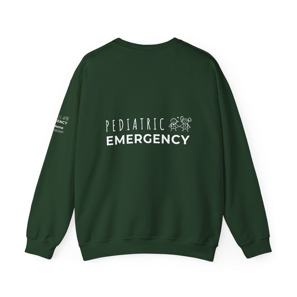 Pediatric Emergency Superhero Crewneck Sweatshirt – Front + Back & Personalized Sleeve