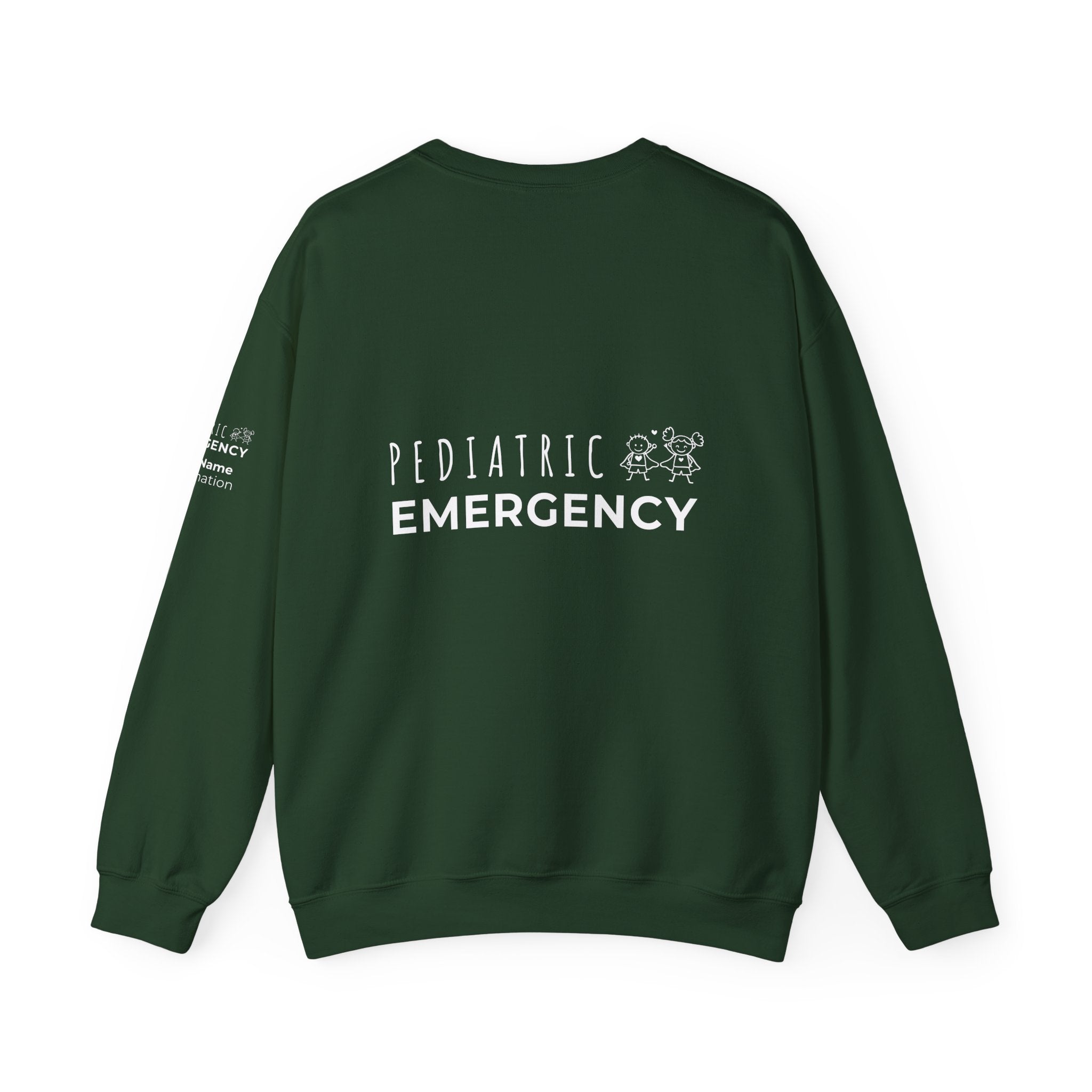 Pediatric Emergency Superhero Crewneck Sweatshirt – Front + Back & Personalized Sleeve