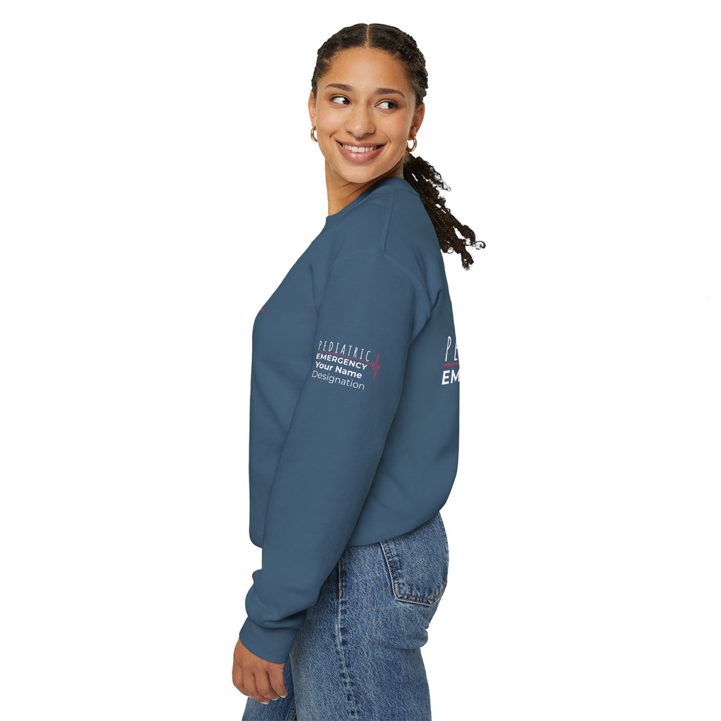 Pediatric Emergency ECG Crewneck Sweatshirt – Front + Back & Personalized Sleeve