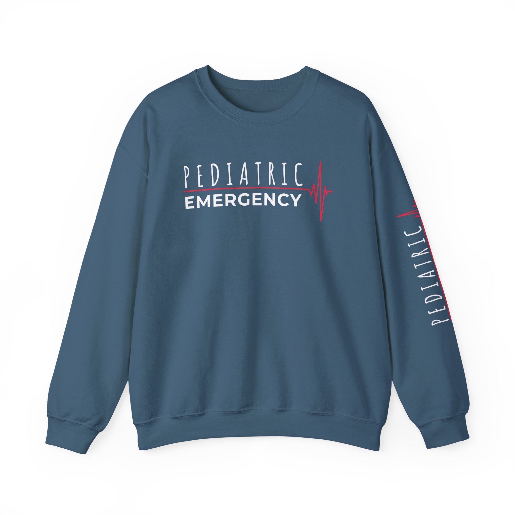Pediatric Emergency ECG Crewneck Sweatshirt - Chest & Sleeve