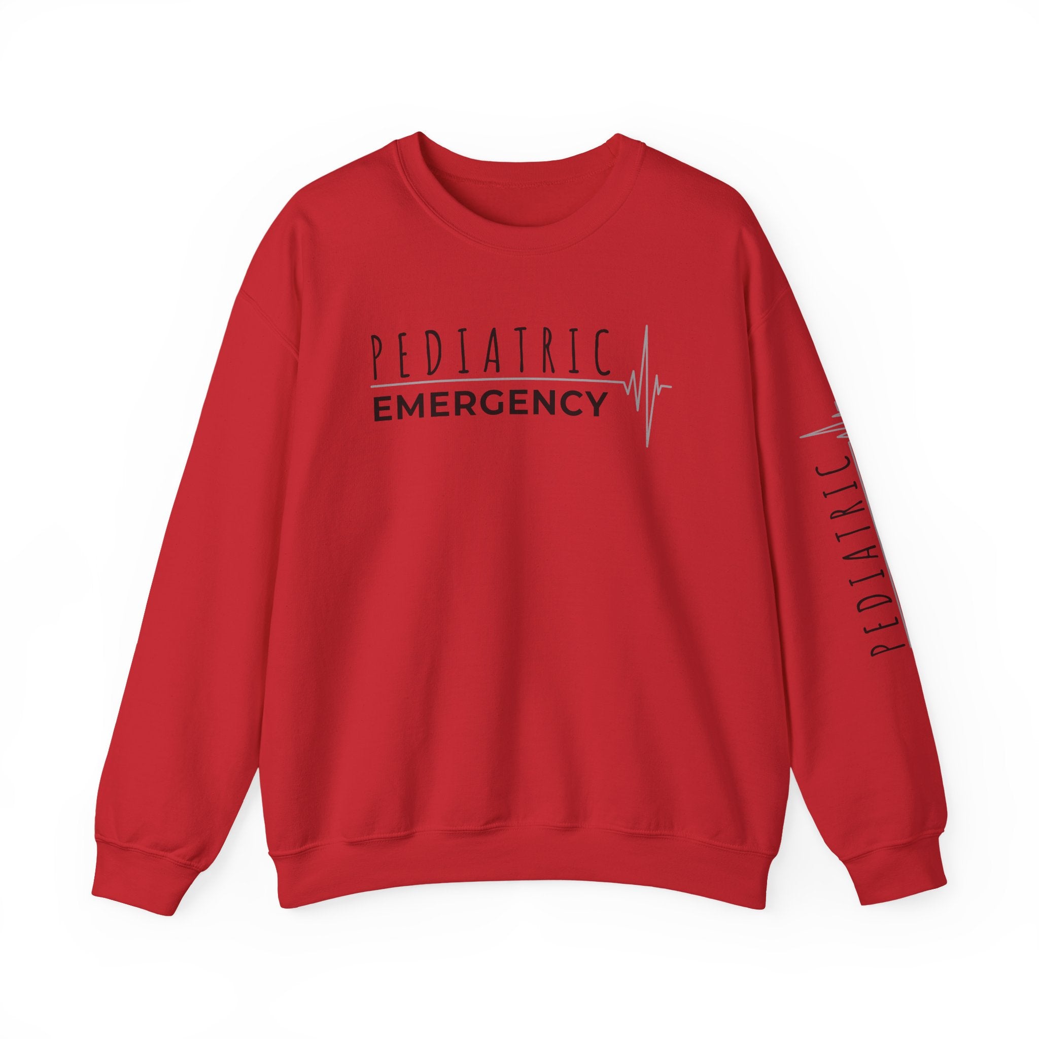 Pediatric Emergency ECG Crewneck Sweatshirt - Chest & Sleeve
