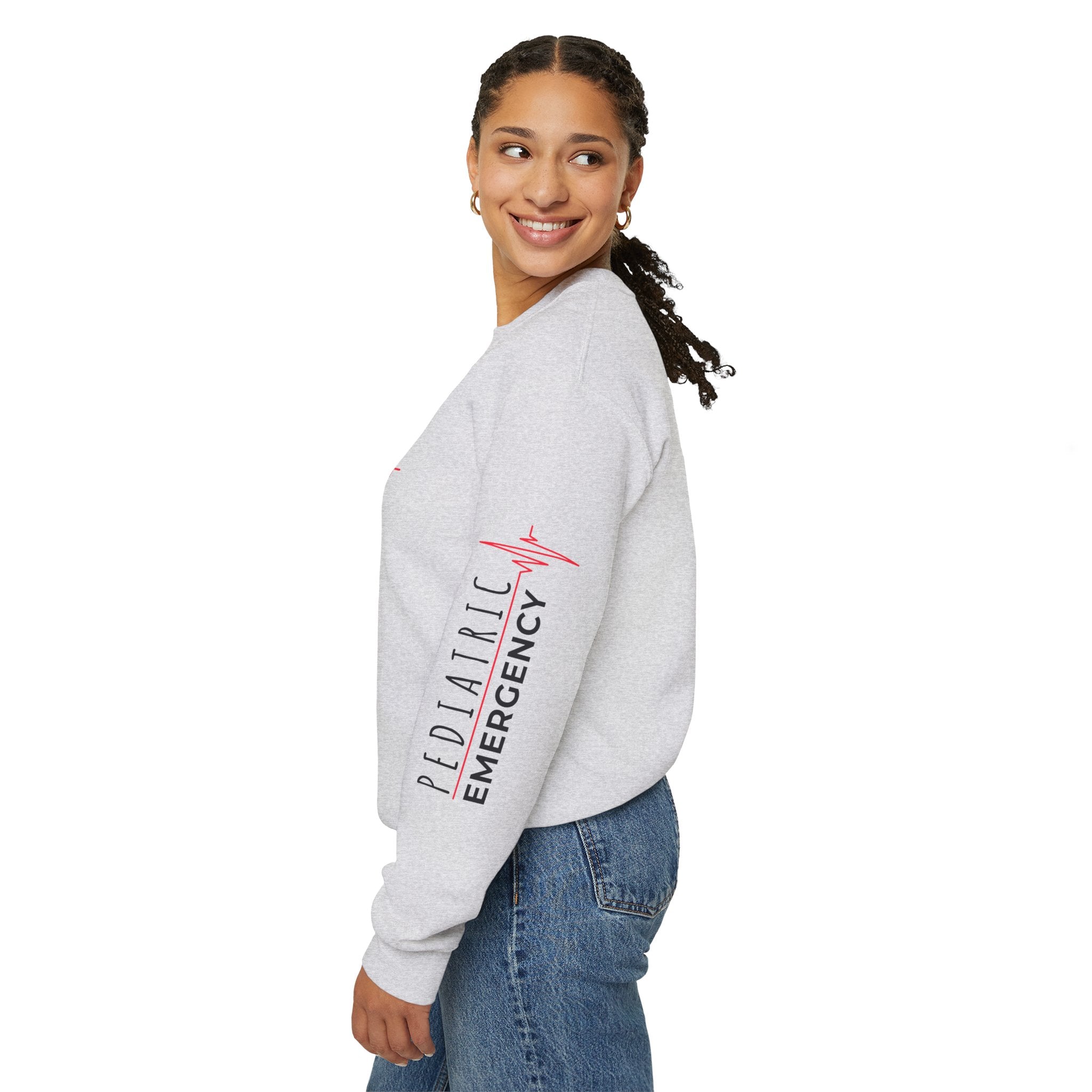 Pediatric Emergency ECG Crewneck Sweatshirt - Chest & Sleeve