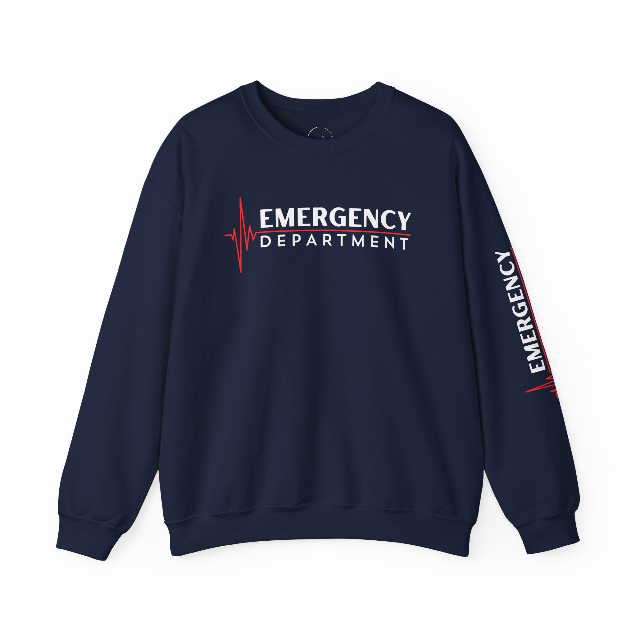 Emergency Department ECG Crewneck Sweatshirt - Chest & Sleeve