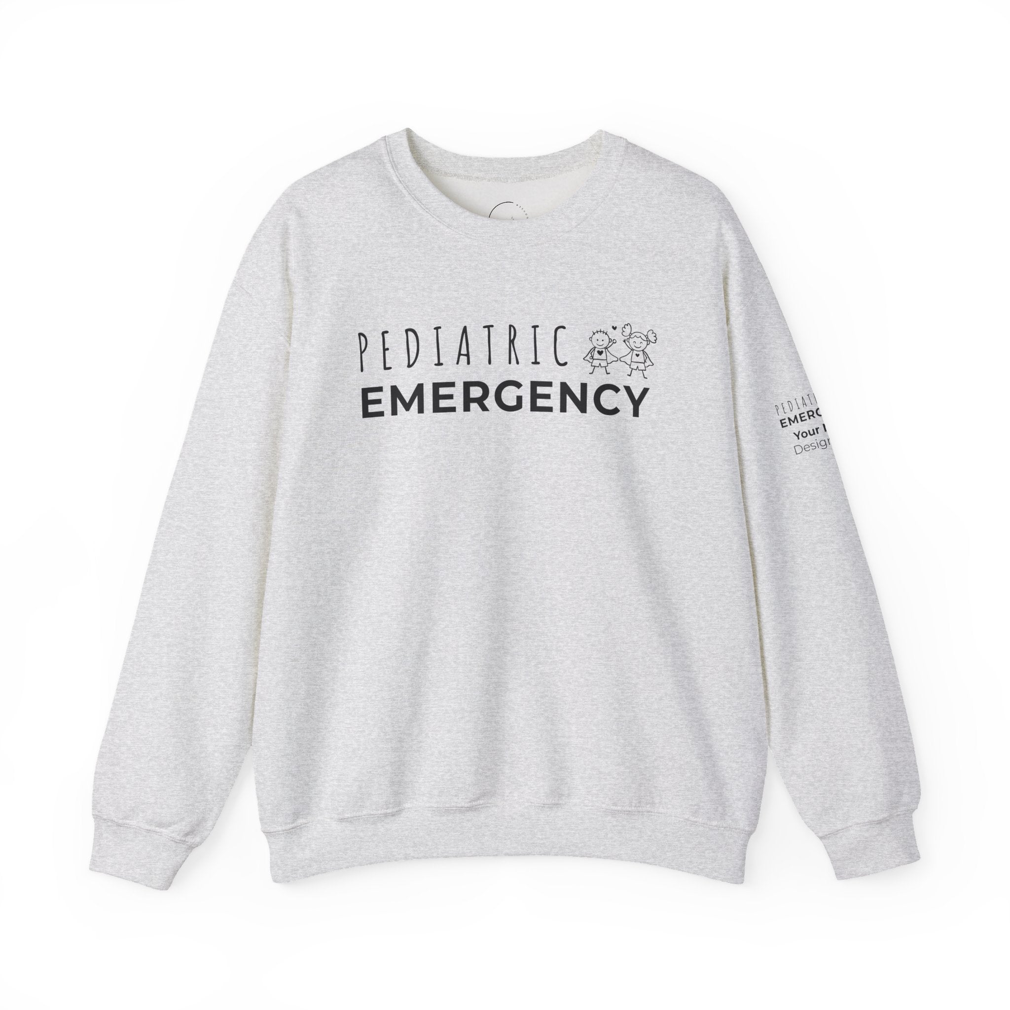 Pediatric Emergency Superhero Crewneck Sweatshirt – Front + Back & Personalized Sleeve