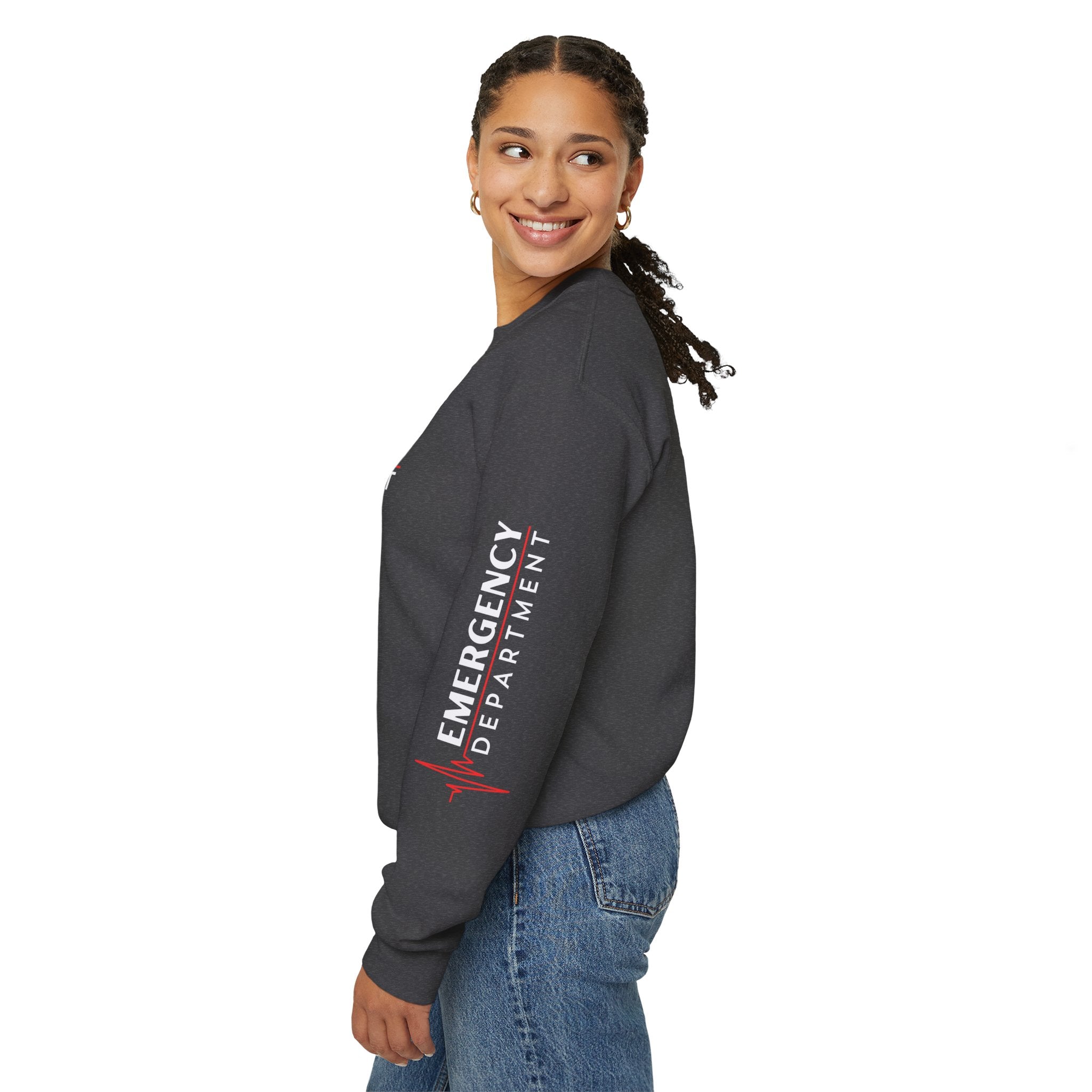 Emergency Department ECG Crewneck Sweatshirt - Chest & Sleeve