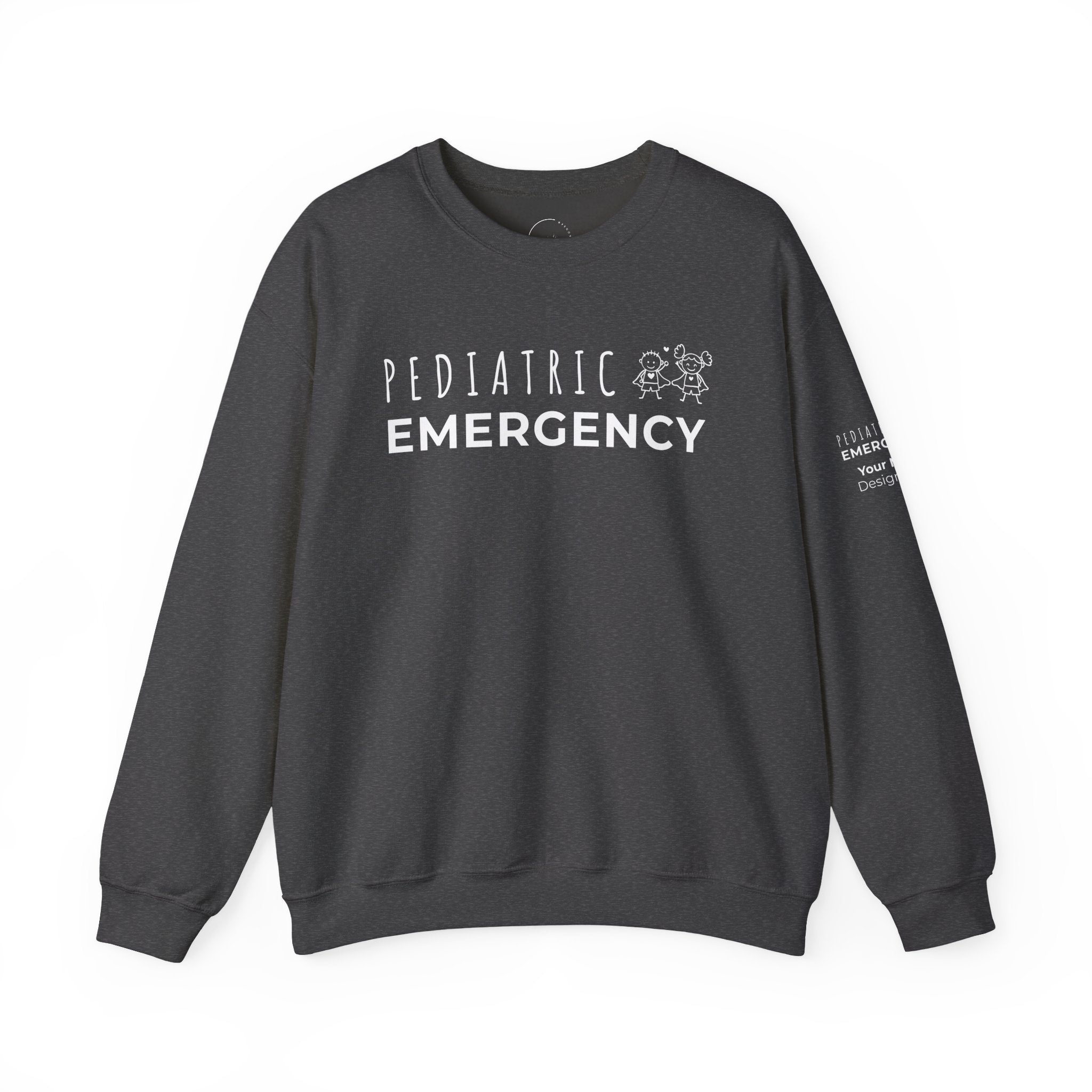 Pediatric Emergency Superhero Crewneck Sweatshirt – Front + Back & Personalized Sleeve