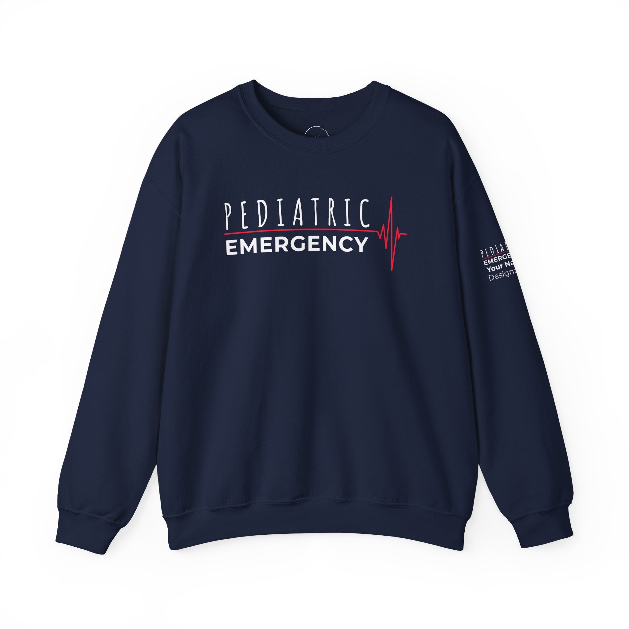 Pediatric Emergency ECG Crewneck Sweatshirt – Front + Back & Personalized Sleeve