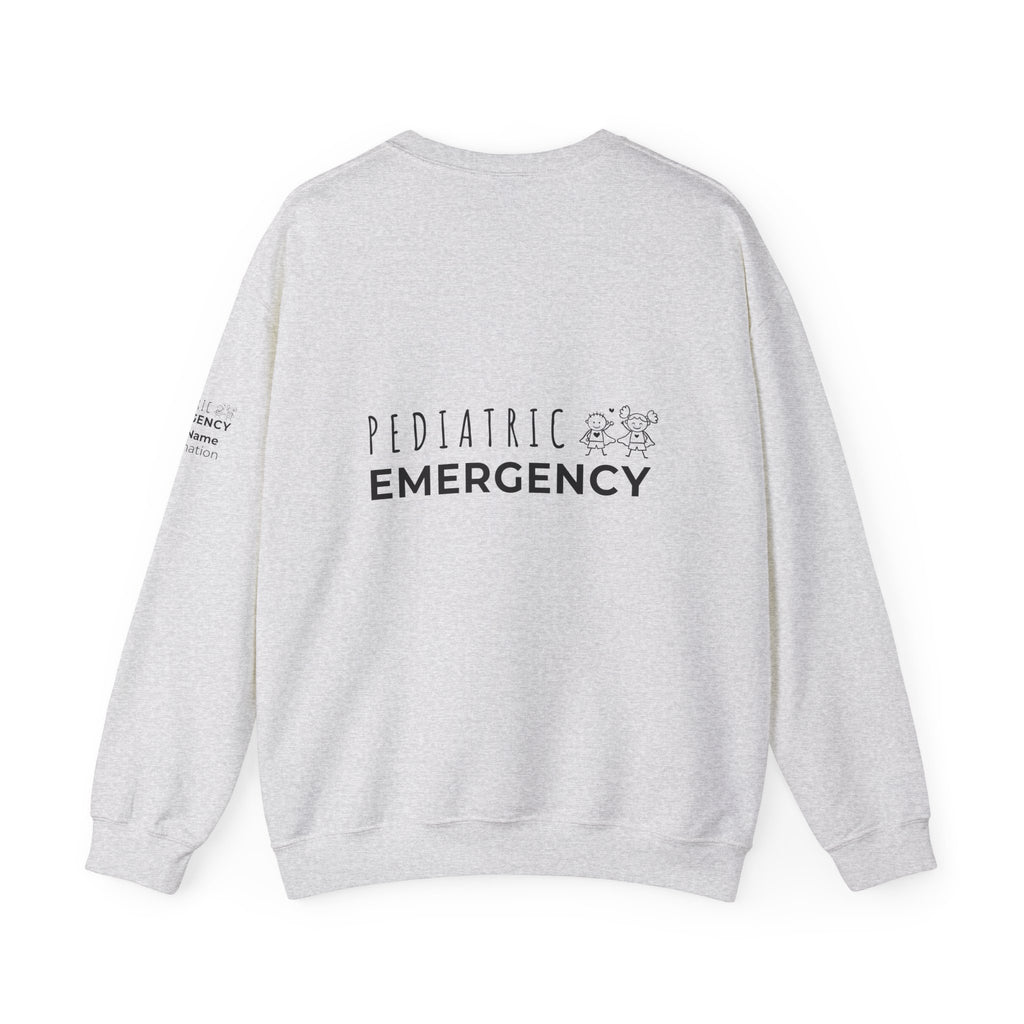 Pediatric Emergency Superhero Crewneck Sweatshirt – Front + Back & Personalized Sleeve