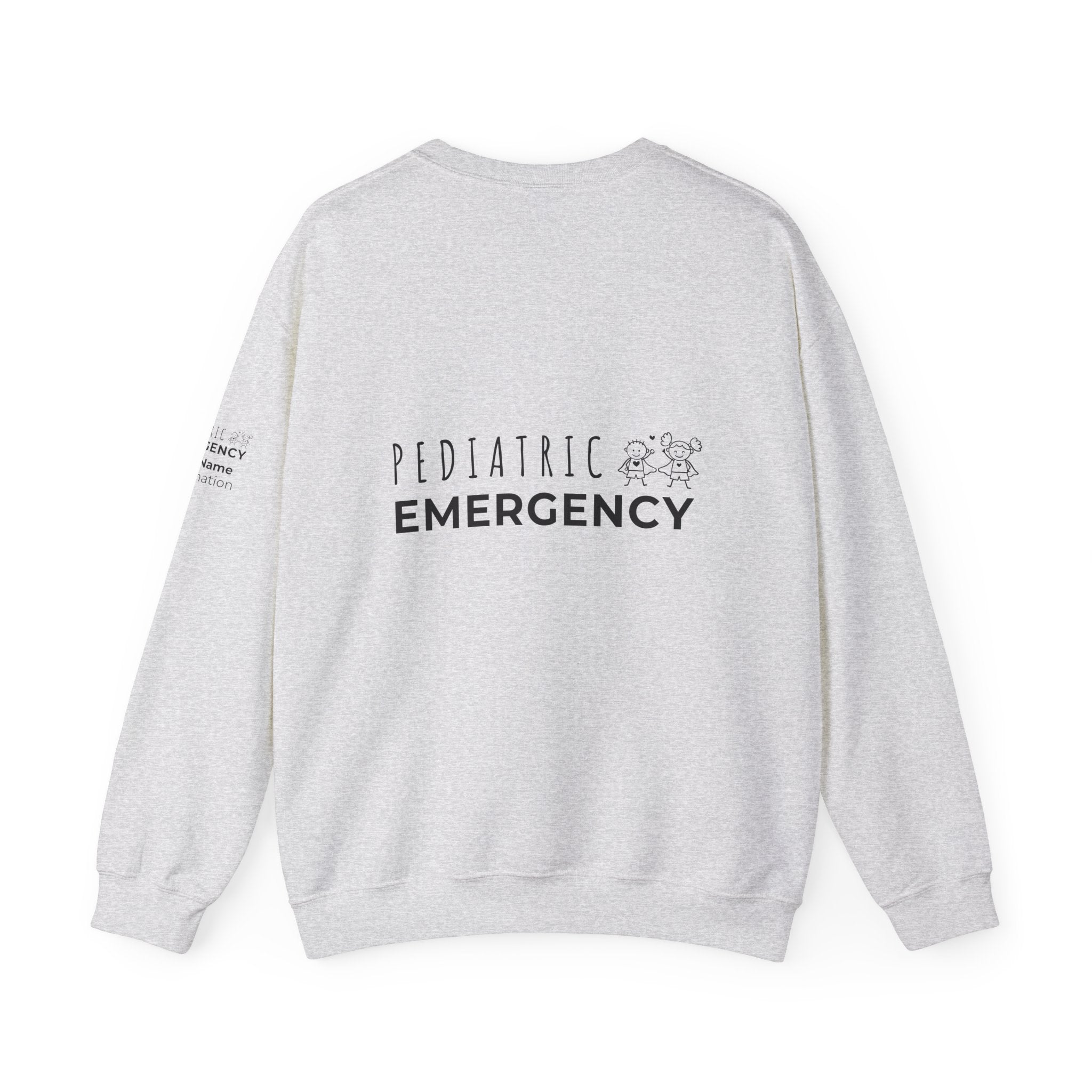 Pediatric Emergency Superhero Crewneck Sweatshirt – Front + Back & Personalized Sleeve