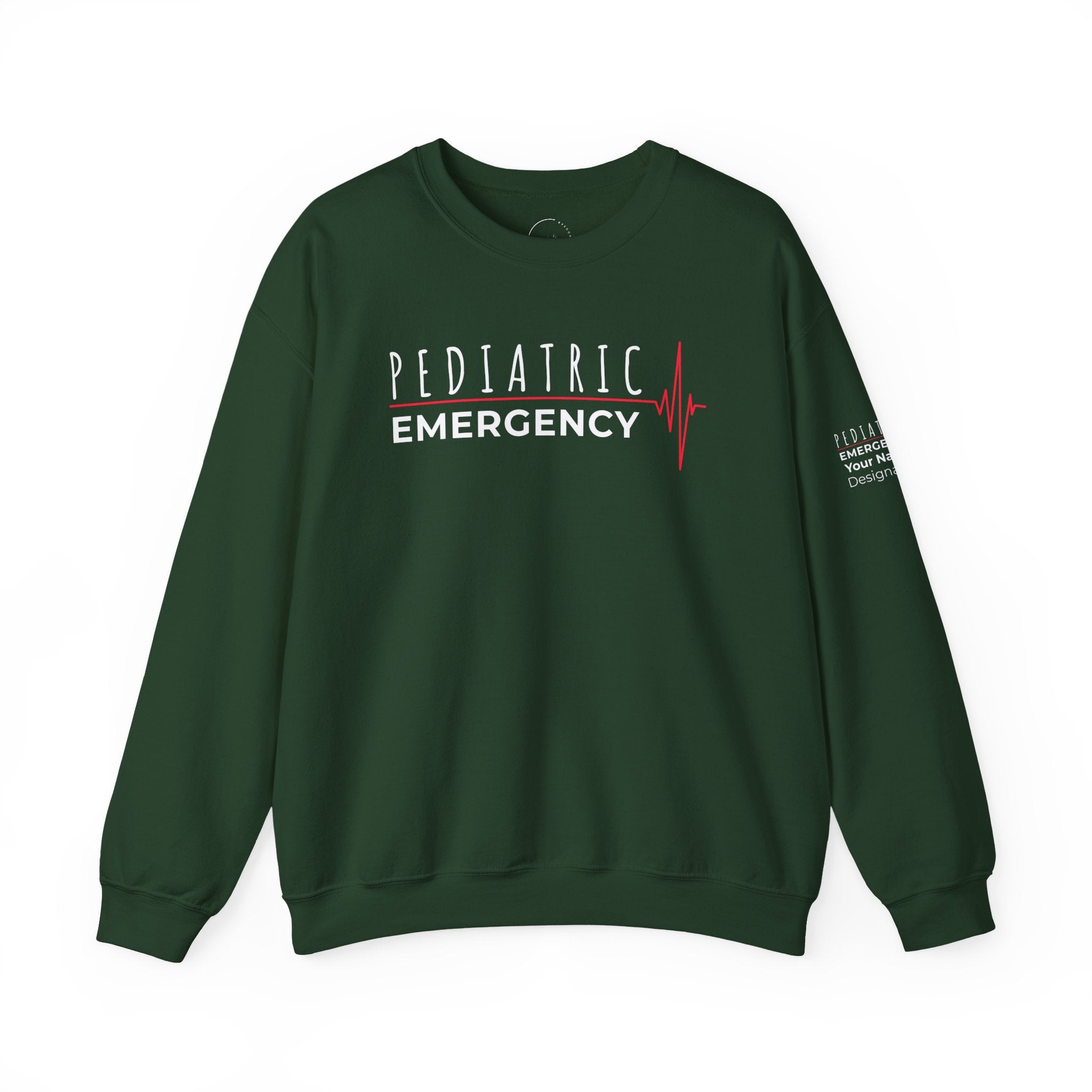 Pediatric Emergency ECG Crewneck Sweatshirt – Front + Back & Personalized Sleeve