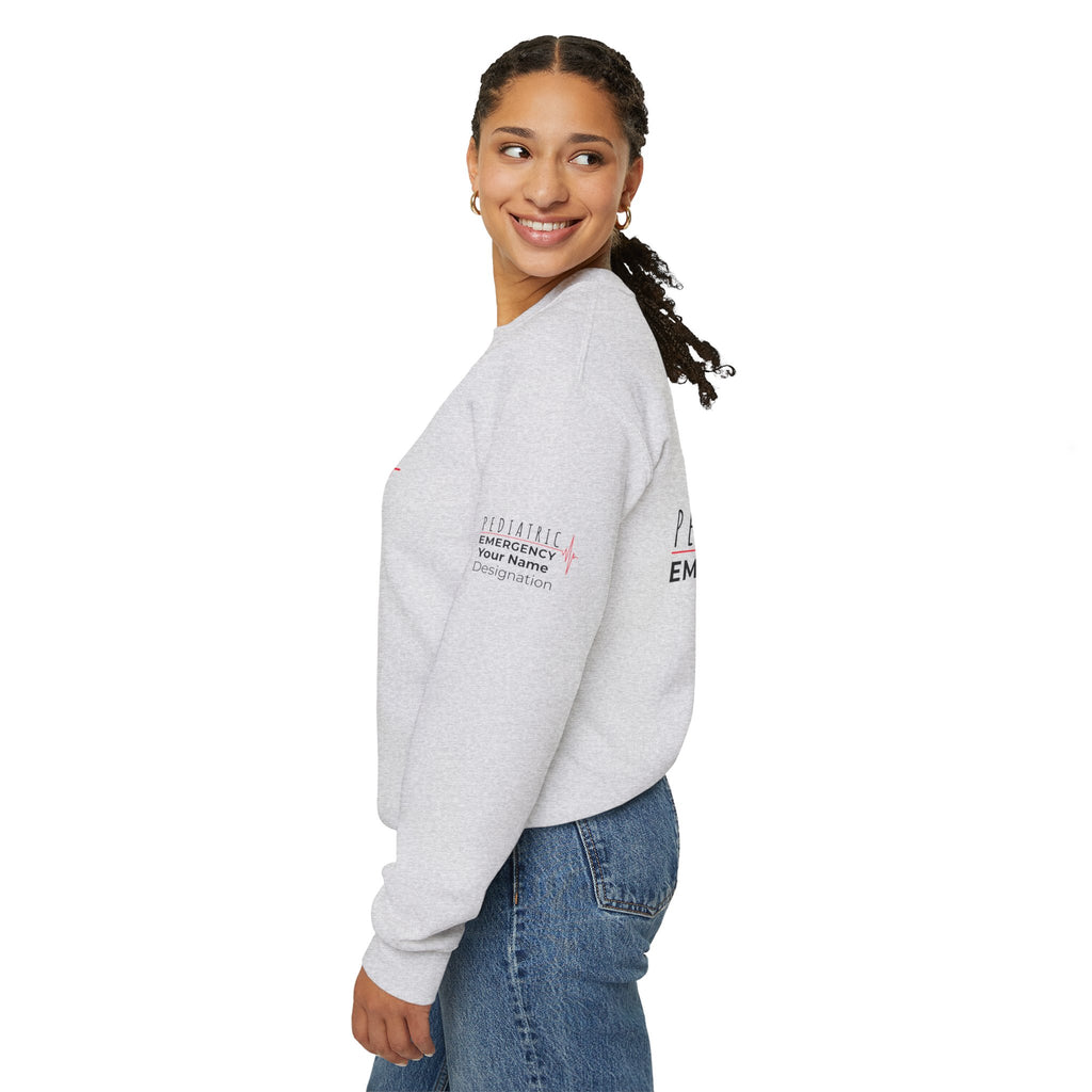 Pediatric Emergency ECG Crewneck Sweatshirt – Front + Back & Personalized Sleeve