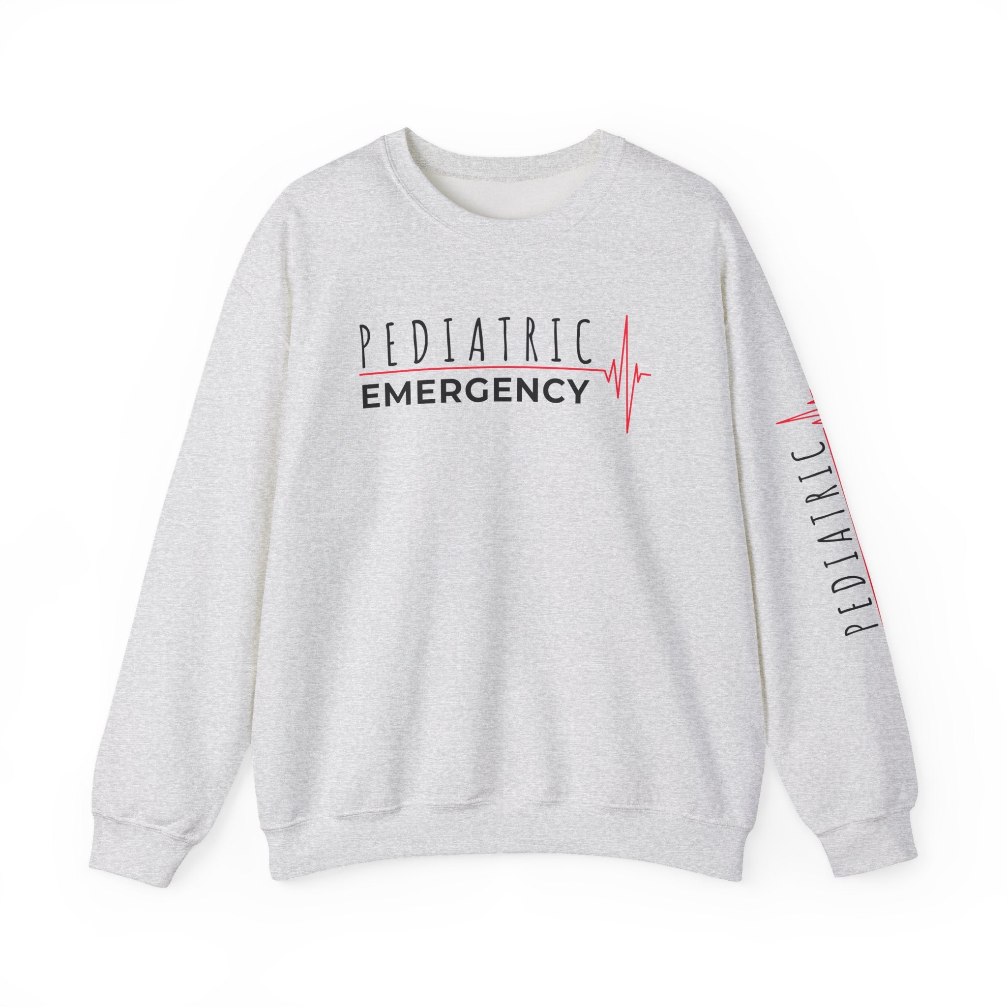 Pediatric Emergency ECG Crewneck Sweatshirt - Chest & Sleeve