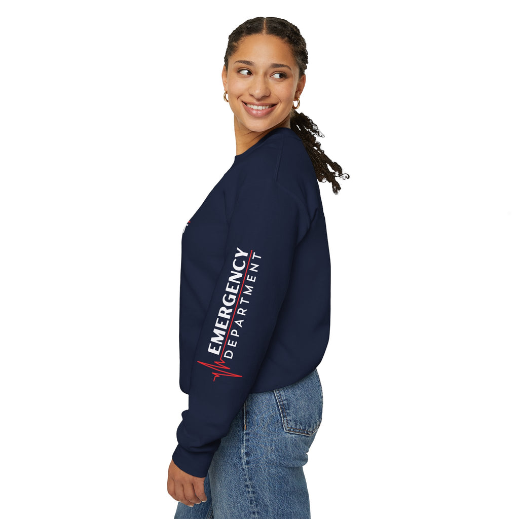Emergency Department ECG Crewneck Sweatshirt - Chest & Sleeve