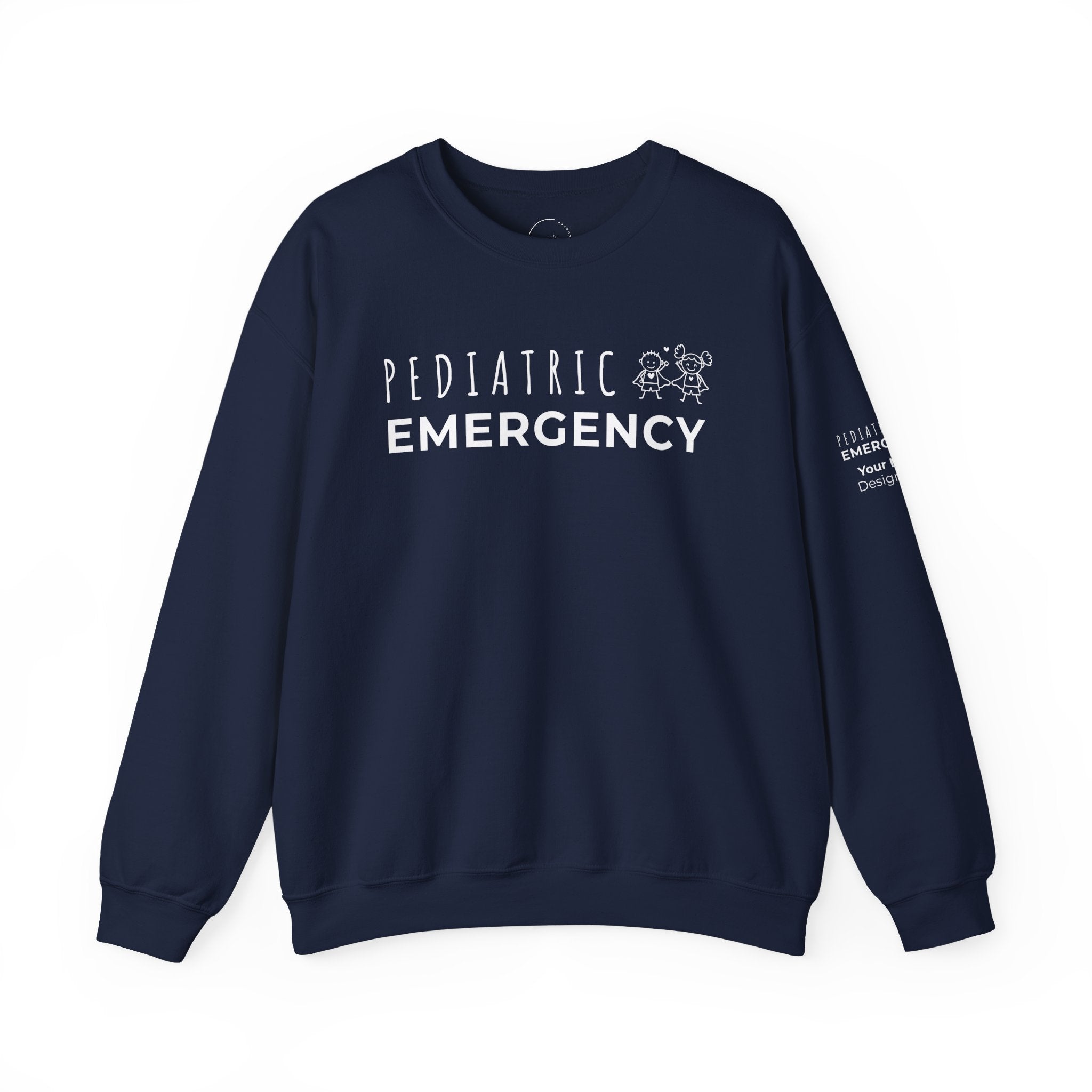 Pediatric Emergency Superhero Crewneck Sweatshirt – Front + Back & Personalized Sleeve